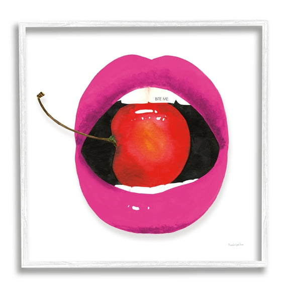 Stupell Industries Biting Cherry Lips Food & Beverage Painting White Framed Art Print Wall Art, 12 x 12