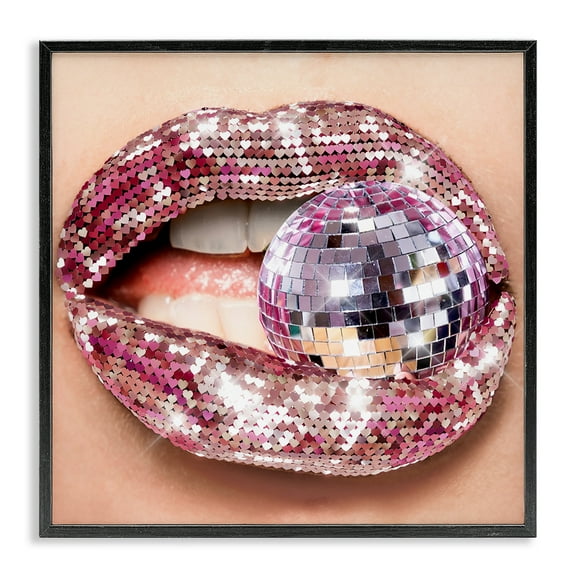 Stupell Industries Biting Disco Ball Novelty Painting Black Framed Art Print Wall Art, 12 x 12