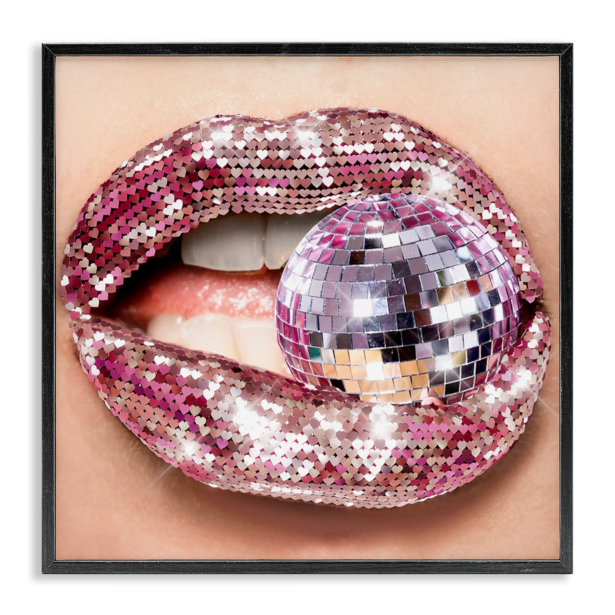 Stupell Industries Biting Disco Ball Novelty Painting Black Framed Art Print Wall Art, 17 x 17