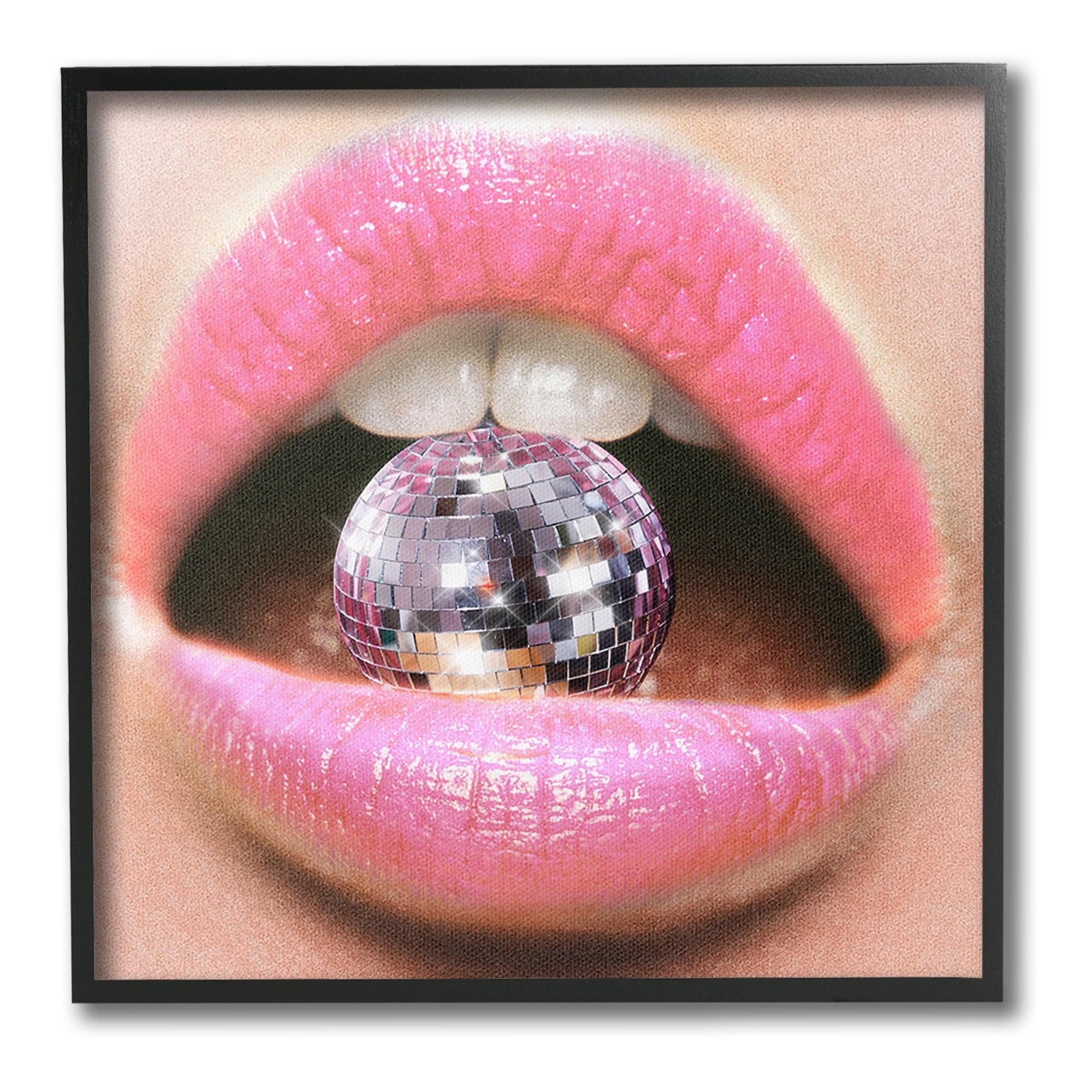 Stupell Industries Biting Disco Ball Novelty Painting Black Framed Art Print Wall Art, 17 x 17