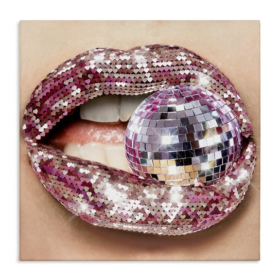 Stupell Industries Biting Disco Ball Novelty Painting Gallery Wrapped Canvas Art Print Wall Art, 17 x 17
