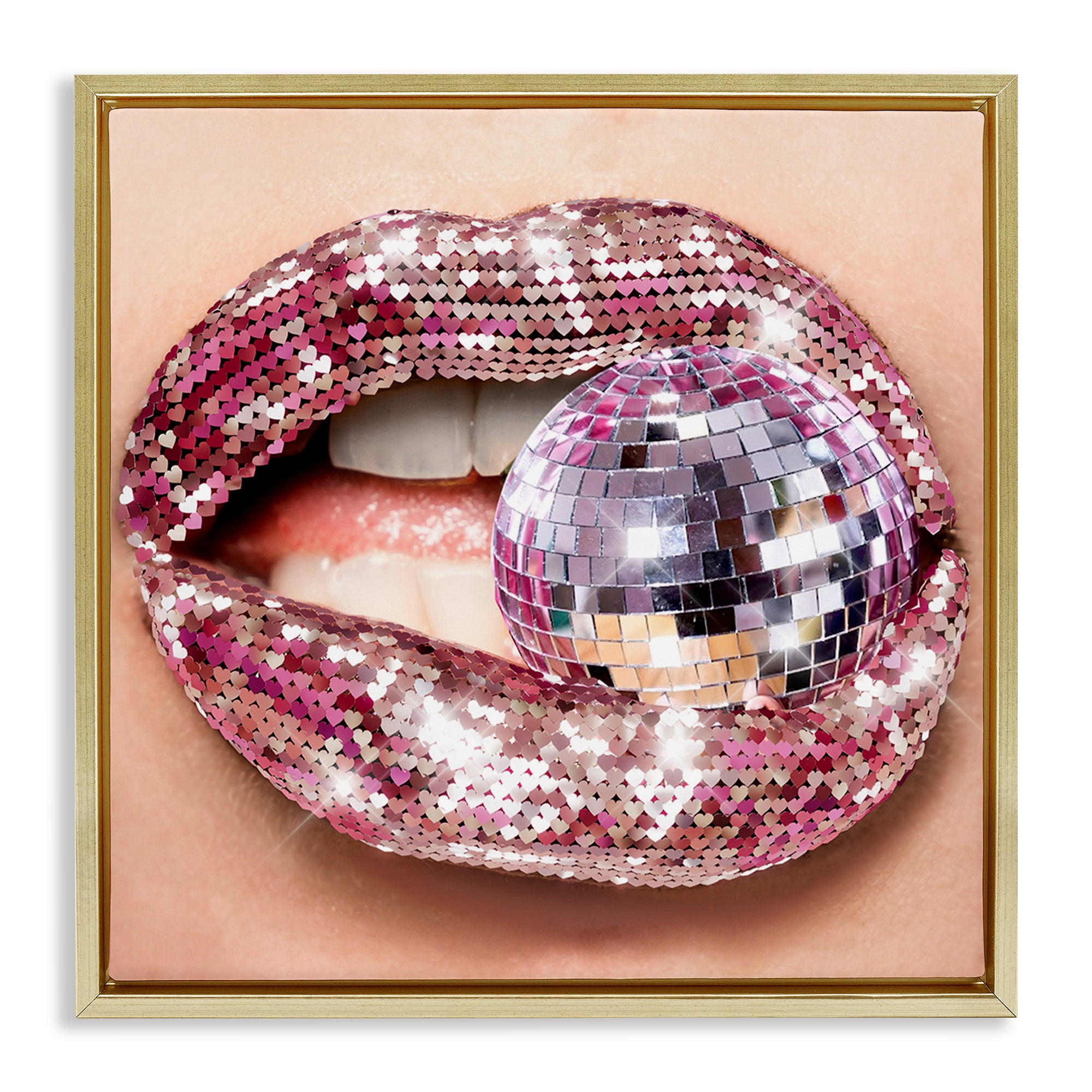 Stupell Industries Biting Disco Ball Novelty Painting Gold Floater Framed Art Print Wall Art, 25 x 25