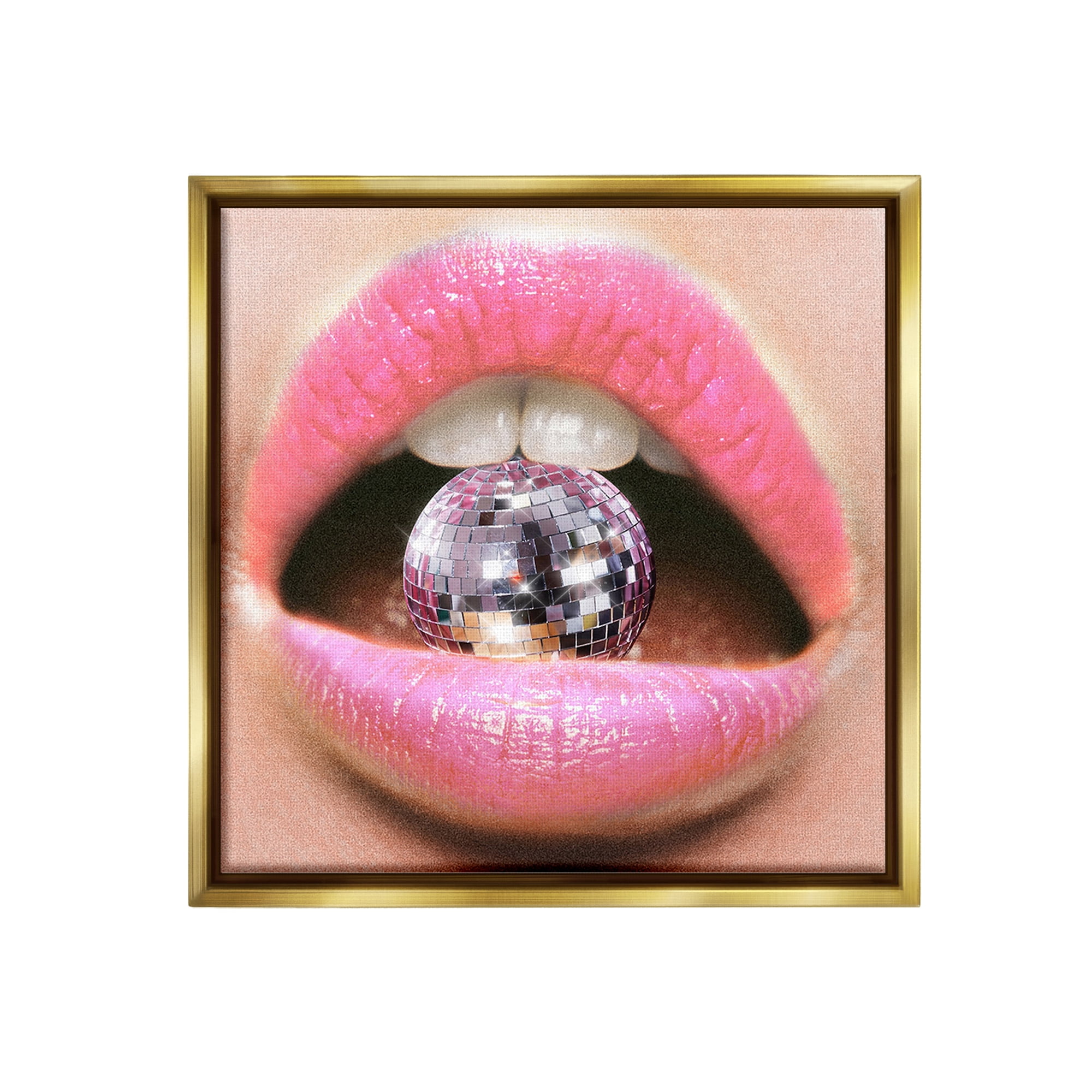 Stupell Industries Biting Disco Ball Novelty Painting Gold Floater Framed Canvas Art Print Wall Art, 18 x 18