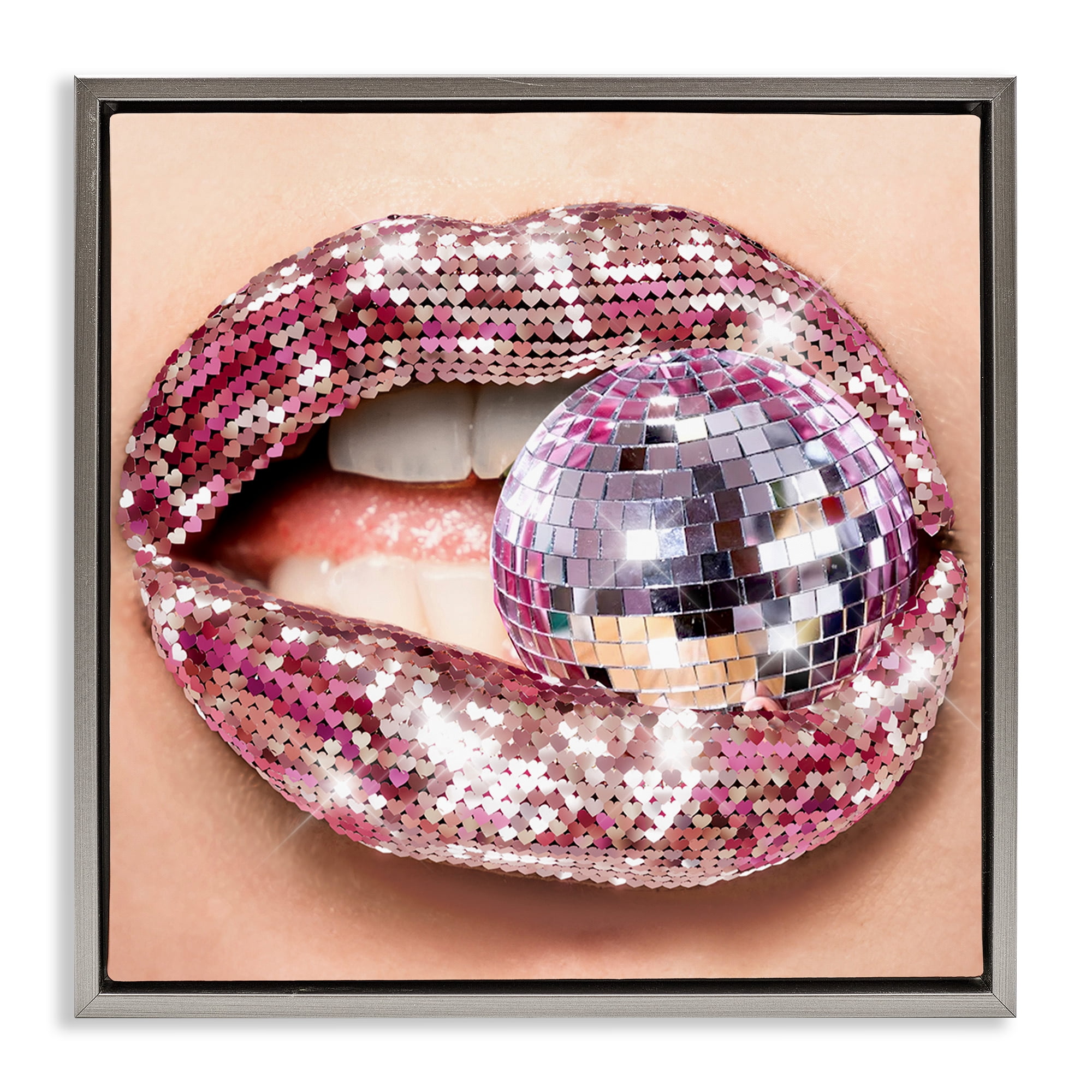 Stupell Industries Biting Disco Ball Novelty Painting Gray Floater Framed Art Print Wall Art, 18 x 18