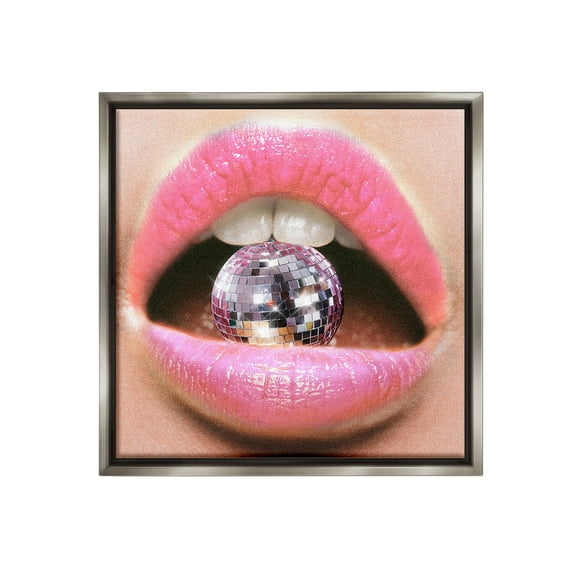 Stupell Industries Biting Disco Ball Novelty Painting Gray Floater Framed Canvas Art Print Wall Art, 18 x 18