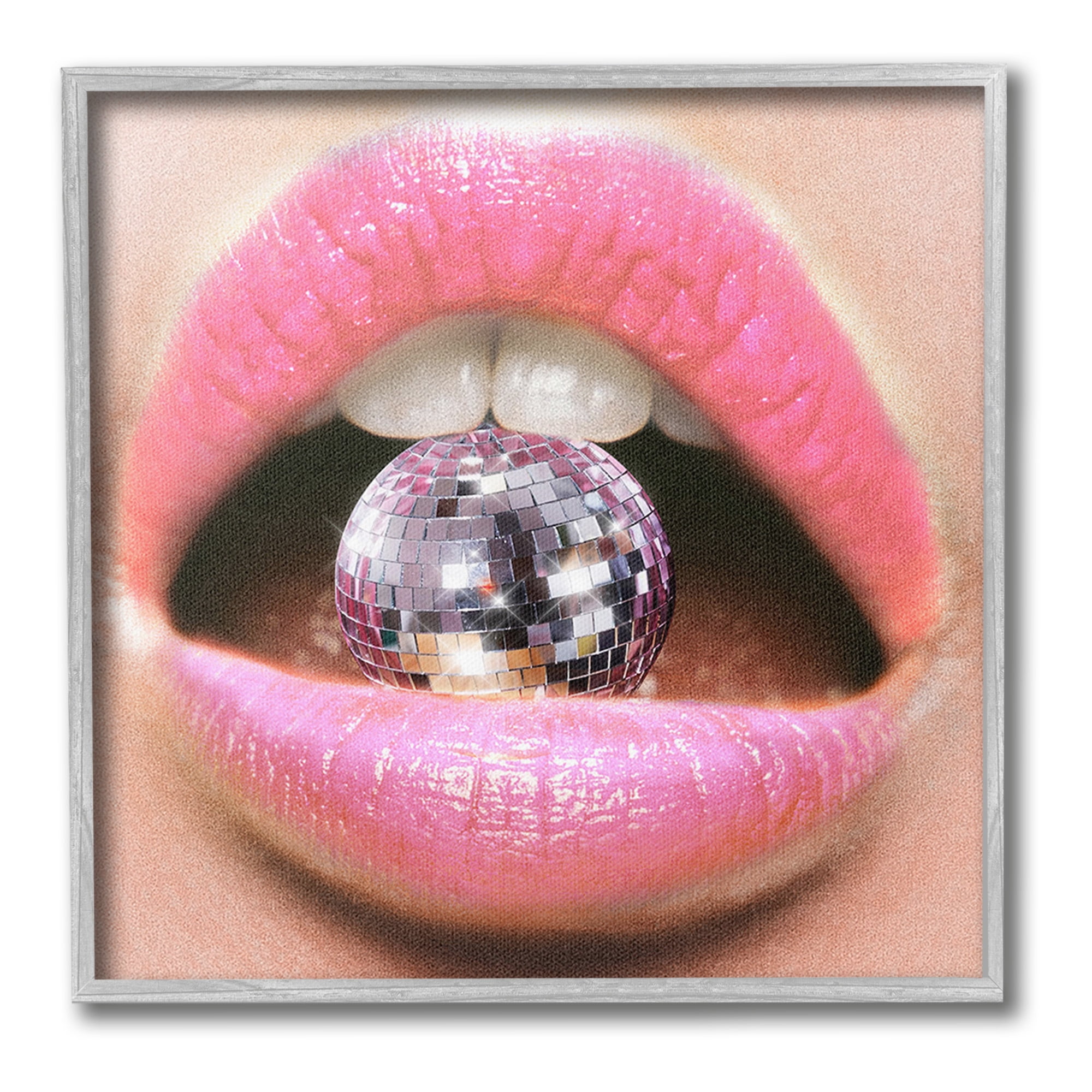 Stupell Industries Biting Disco Ball Novelty Painting Gray Framed Art Print Wall Art, 24 x 24