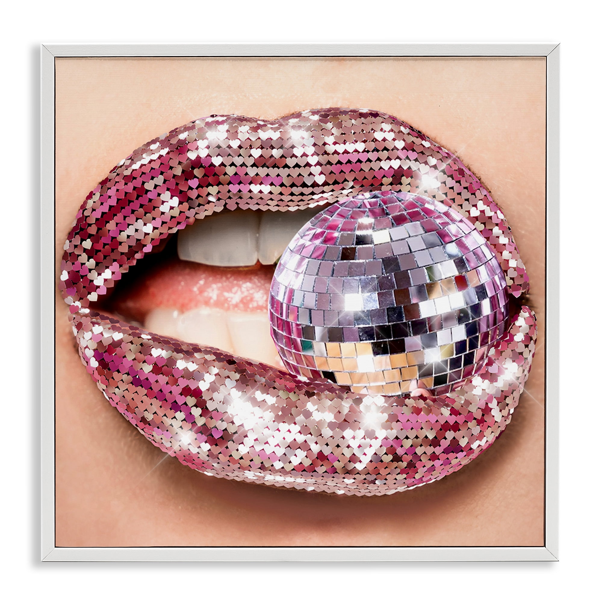 Stupell Industries Biting Disco Ball Novelty Painting White Framed Art Print Wall Art, 12 x 12