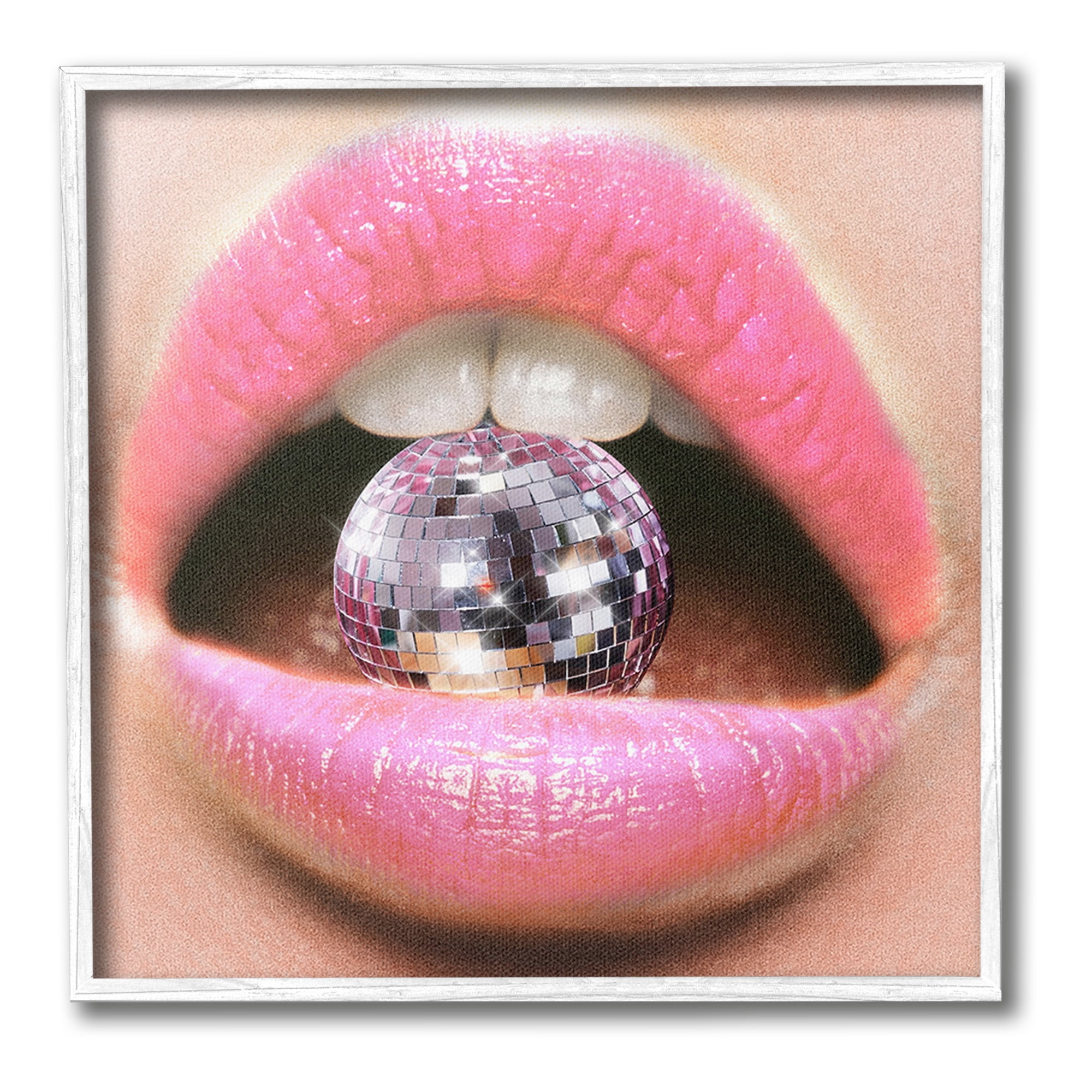 Stupell Industries Biting Disco Ball Novelty Painting White Framed Art Print Wall Art, 17 x 17