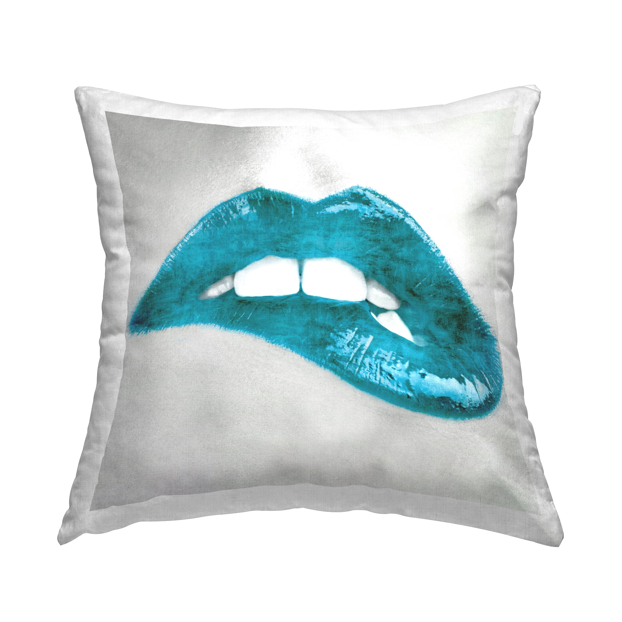 Stupell Industries Biting Lip Blue Lipstick Makeup Square Decorative Printed Throw Pillow, 18 x 18,