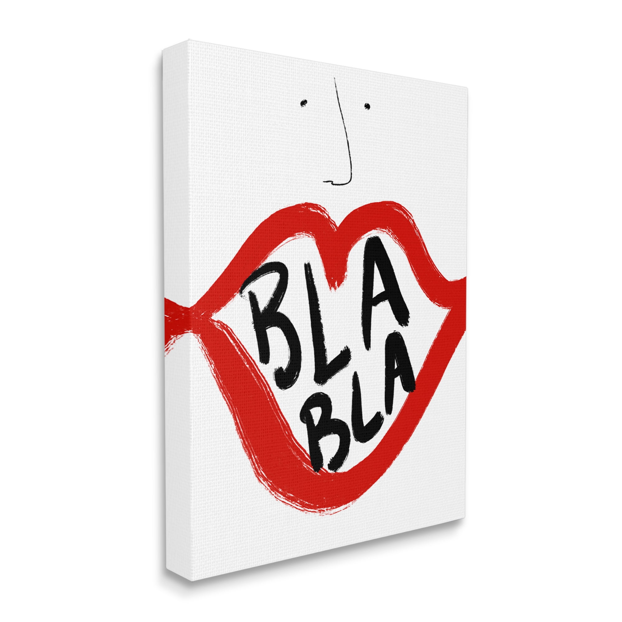 Stupell Industries Bla Bla Text Modern Face Bold Red Lips Abstract Painting Gallery Wrapped Canvas Print Wall Art, 36 x 48