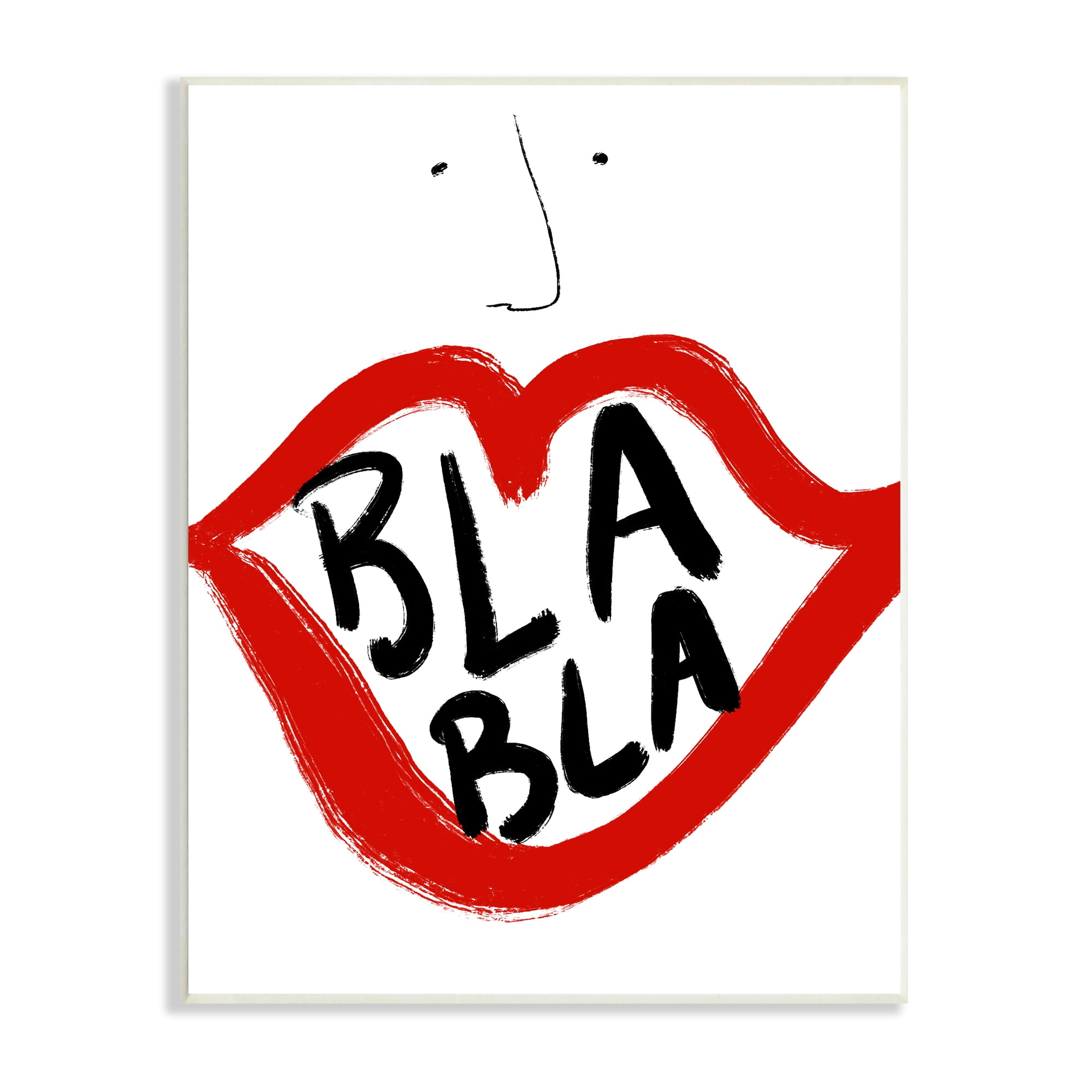 Stupell Industries Bla Bla Text Modern Face Bold Red Lips Abstract Painting Unframed Art Print Wall Art, 13 x 19