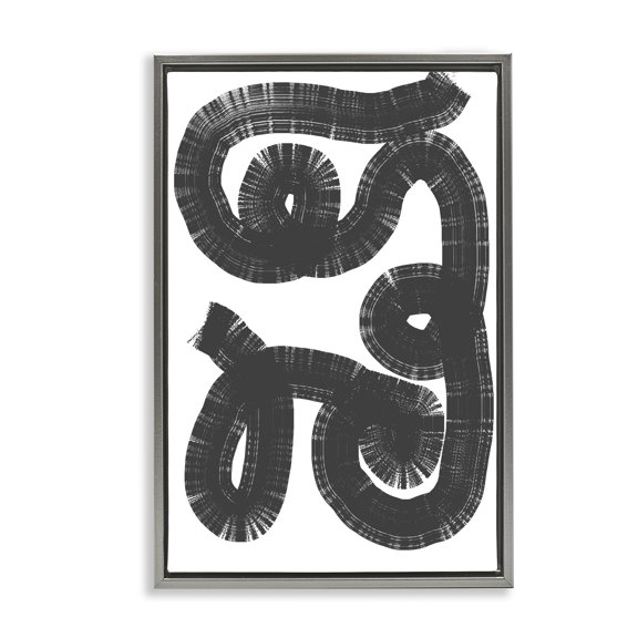 Stupell Industries Black And White Spiral Gray Framed Floater Canvas Wall Art design by Anna Lischenko, 31 x 21