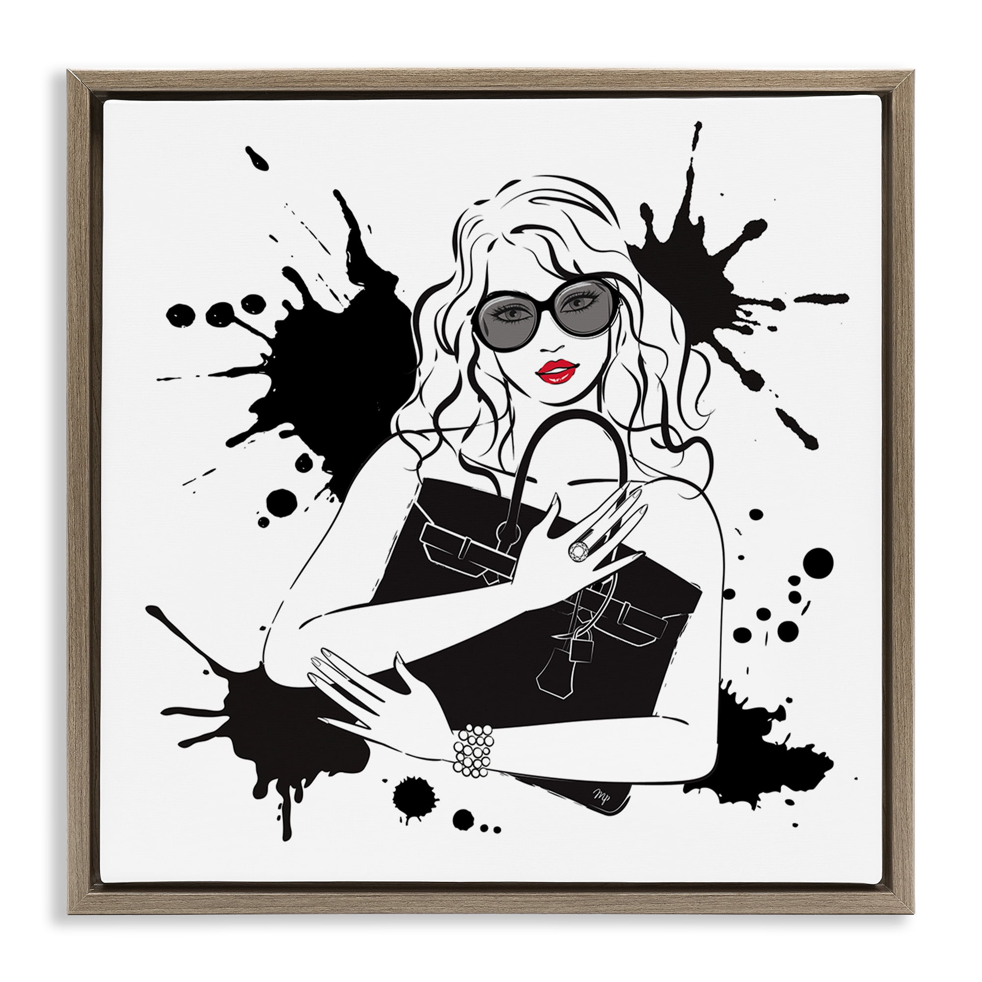 Stupell Industries Black Bag Elegance & Glamour Brown Framed Floater Canvas Wall Art, design by Martina Pavlova