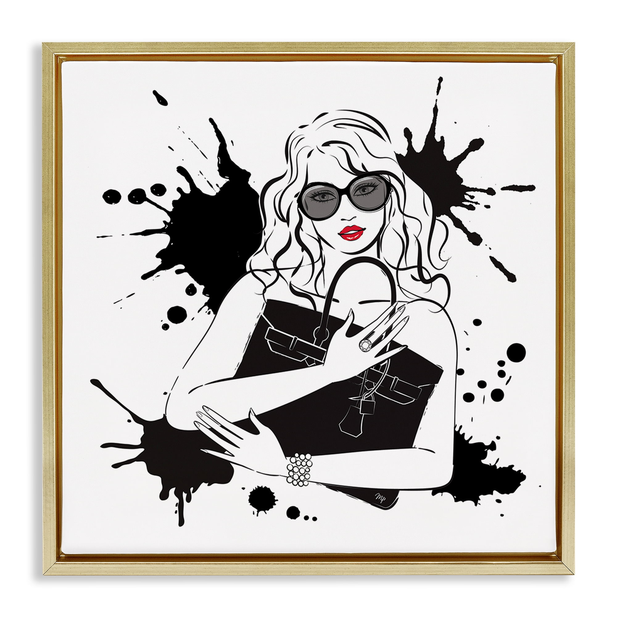 Stupell Industries Black Bag Elegance & Glamour Gold Framed Floater Canvas Wall Art, design by Martina Pavlova