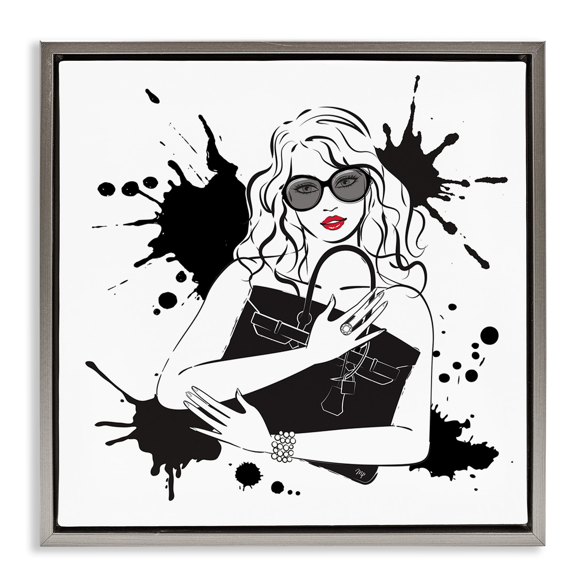 Stupell Industries Black Bag Elegance & Glamour Gray Framed Floater Canvas Wall Art, design by Martina Pavlova