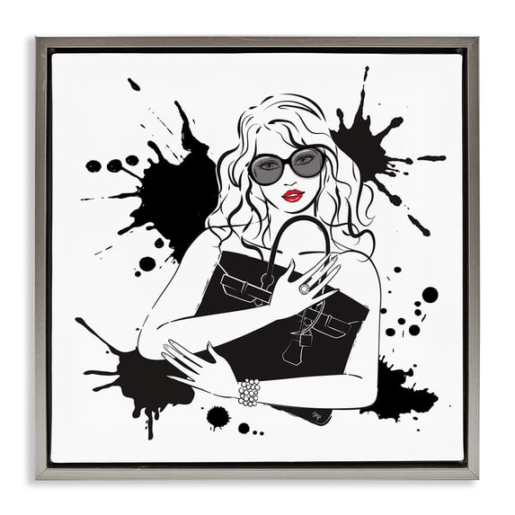 Stupell Industries Art Deco Black Bag Elegance & Glamour Gray Floating Frame Canvas Art, 25 x 25, by Martina Pavlova