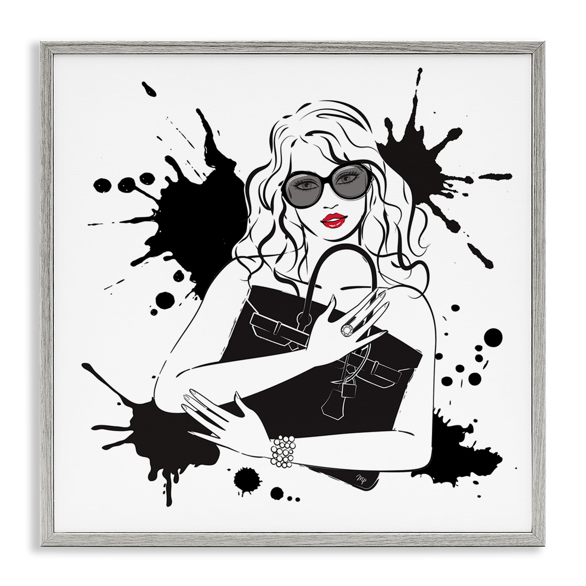 Stupell Industries Black Bag Elegance & Glamour Gray Framed Giclee Art, design by Martina Pavlova