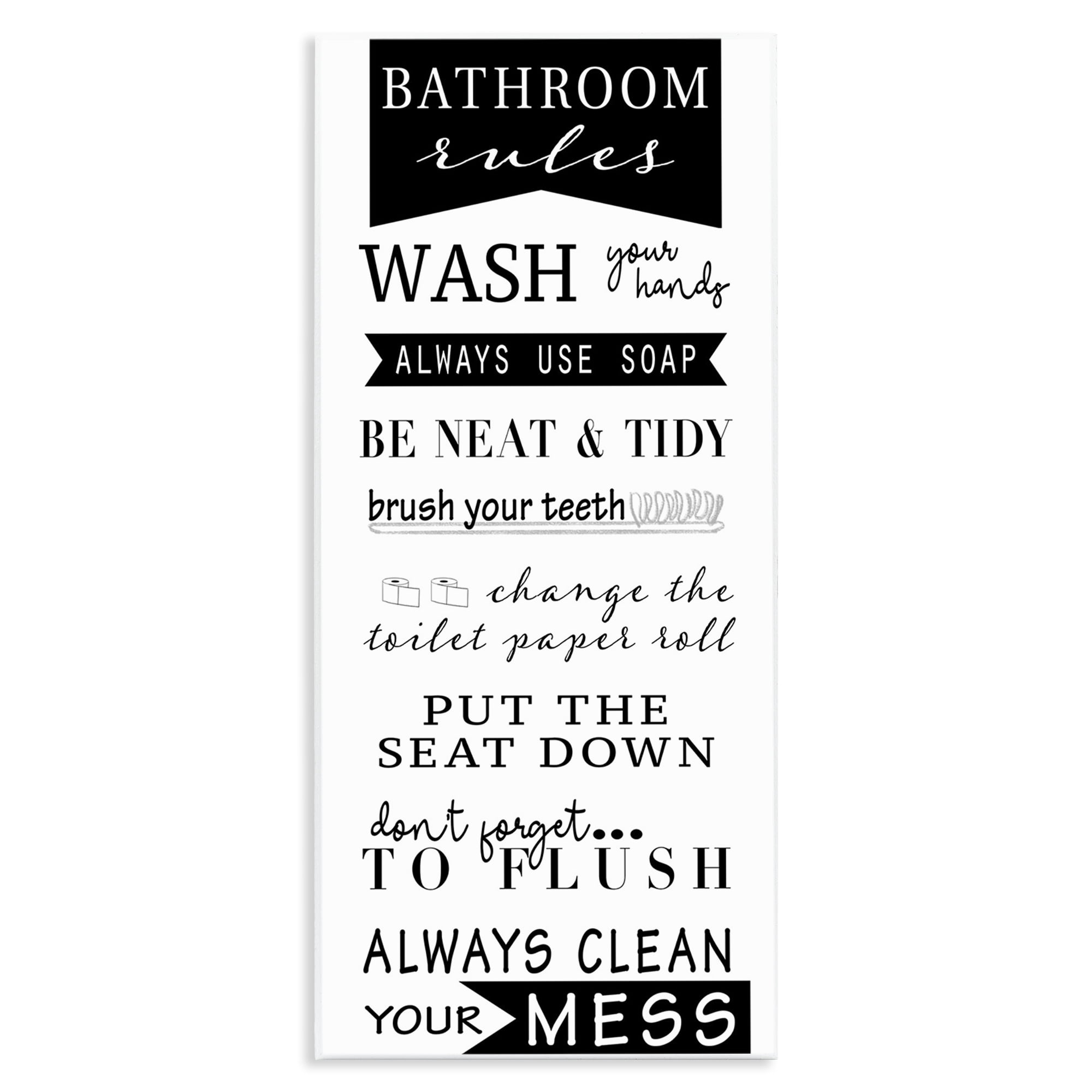 Stupell Industries Black Bathroom Rules Typography Painting Unframed Art Print Wall Art, 7 x 17