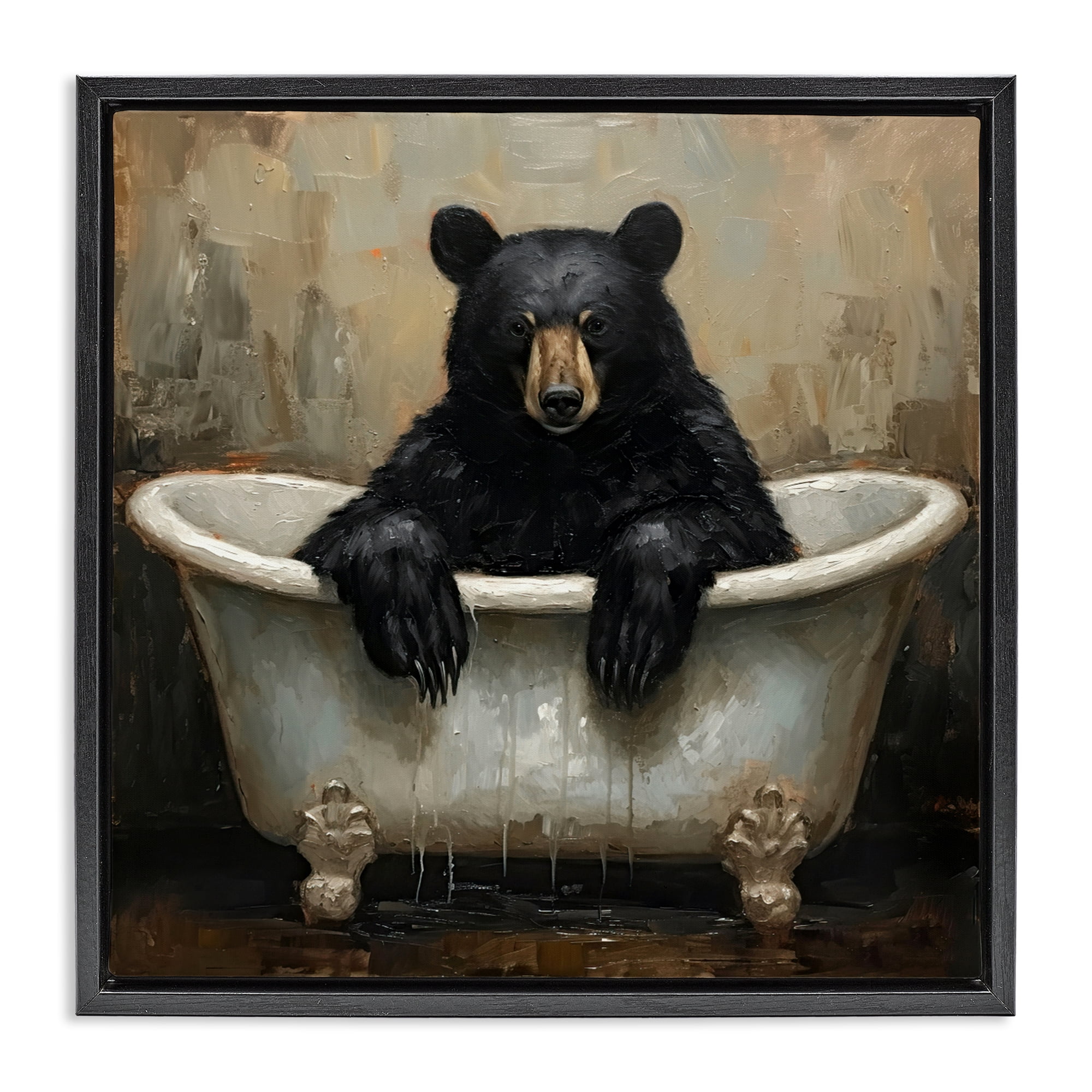 Stupell Industries Black Bear Bath Time Black Framed Floater Canvas Wall Art, design by Tina LeCour