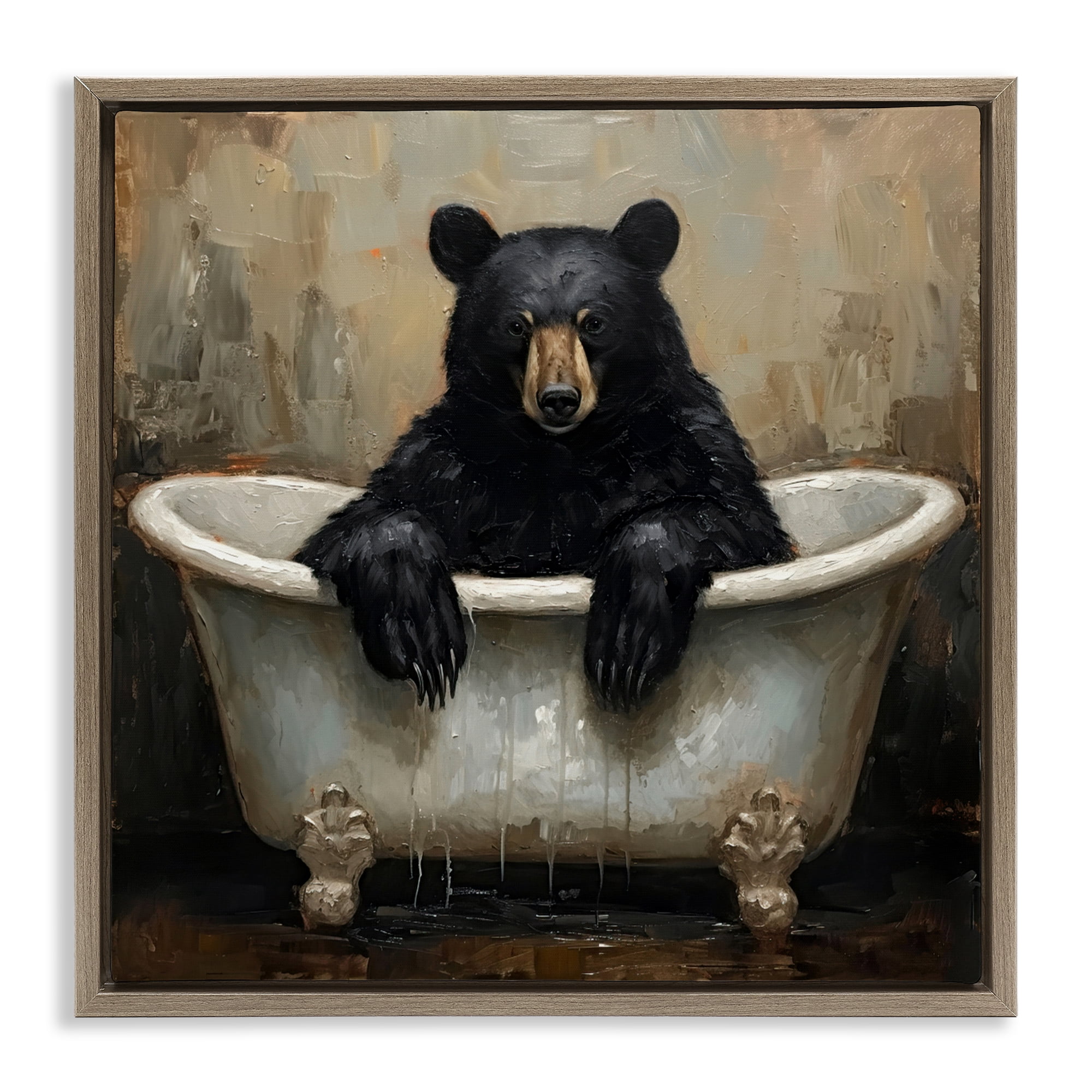 Stupell Industries Black Bear Bath Time Brown Framed Floater Canvas Wall Art, design by Tina LeCour