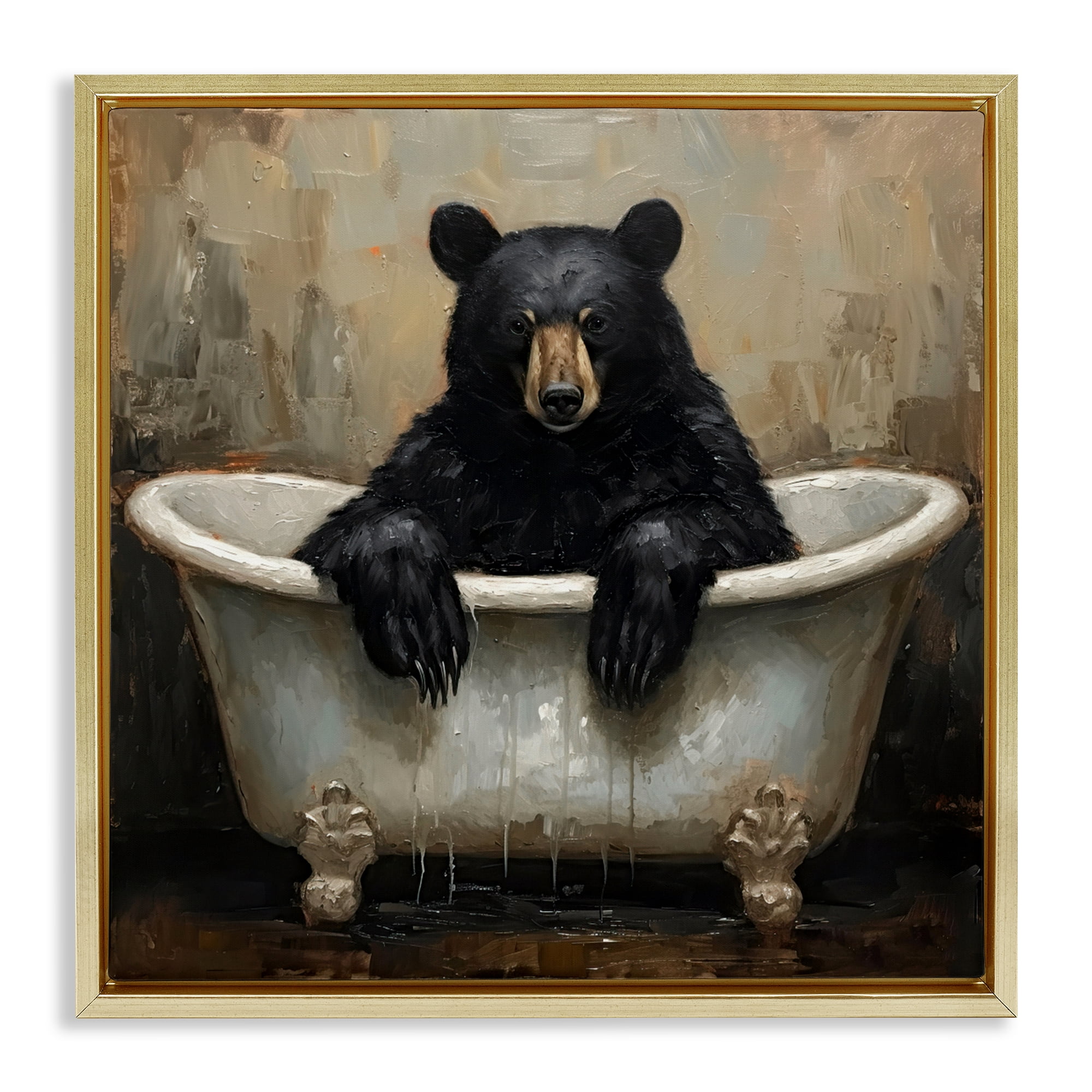 Stupell Industries Black Bear Bath Time Gold Framed Floater Canvas Wall Art, design by Tina LeCour