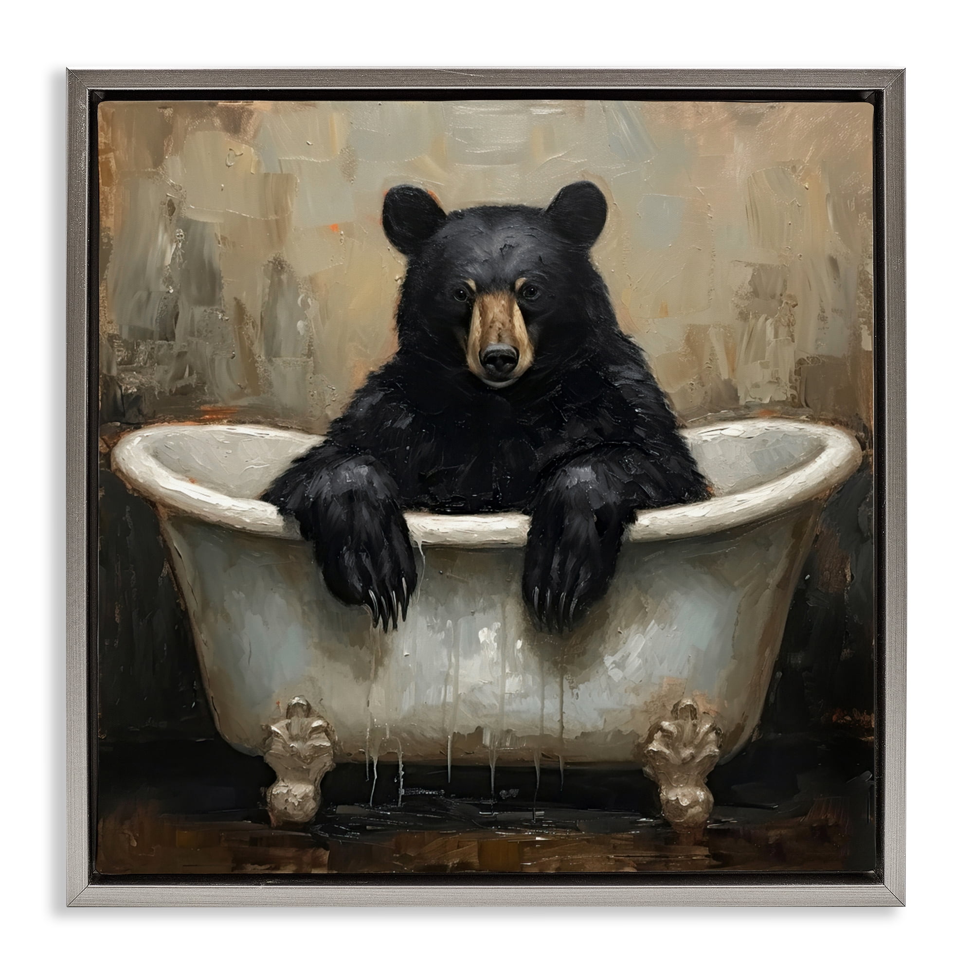 Stupell Industries Black Bear Bath Time Gray Framed Floater Canvas Wall Art, design by Tina LeCour