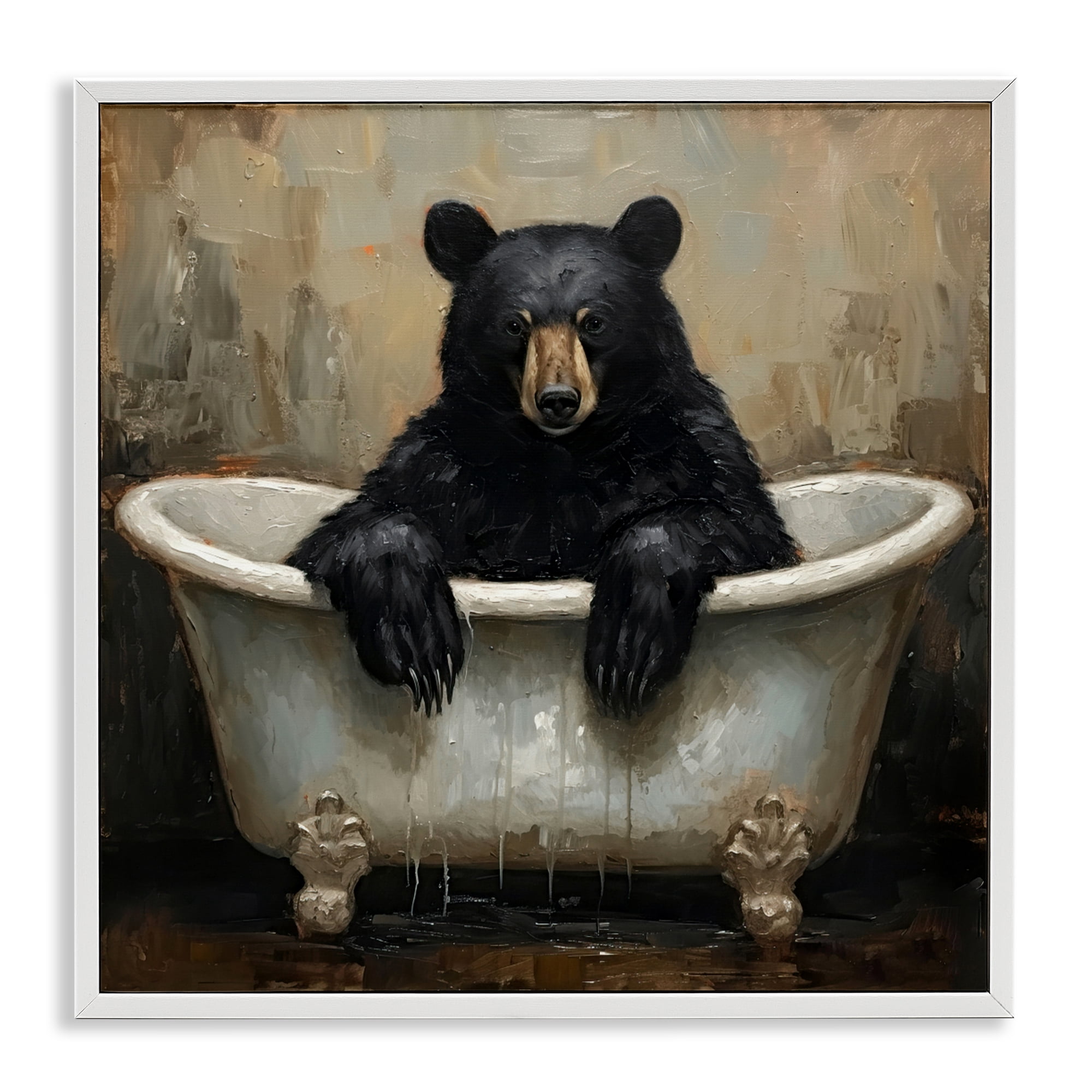 Stupell Industries Black Bear Bath Time White Framed Giclee Art, design by Tina LeCour