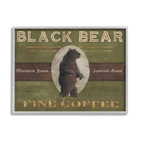 Stupell Industries Black Bear Fine Coffee Rustic Kitchen Mountain Animal, 16 x 20, Design by June Erica Vess