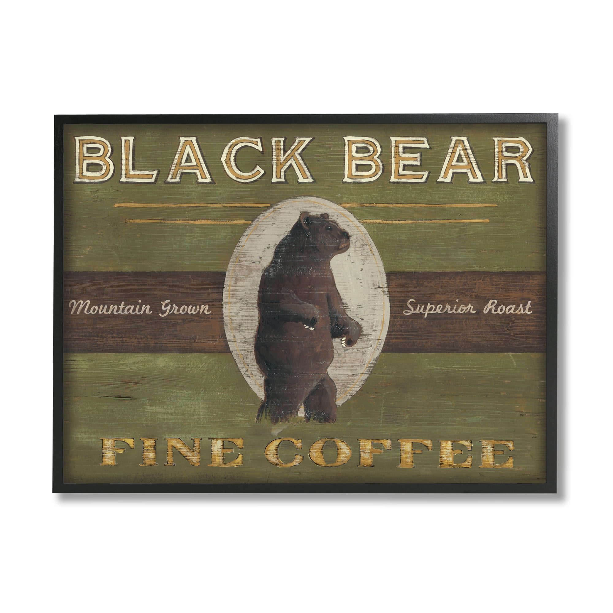 Stupell Industries Black Bear Fine Coffee Rustic Kitchen Mountain Animal Modern Painting Black Framed Art Print Wall Art, 11 x 14, Design by June Erica Vess