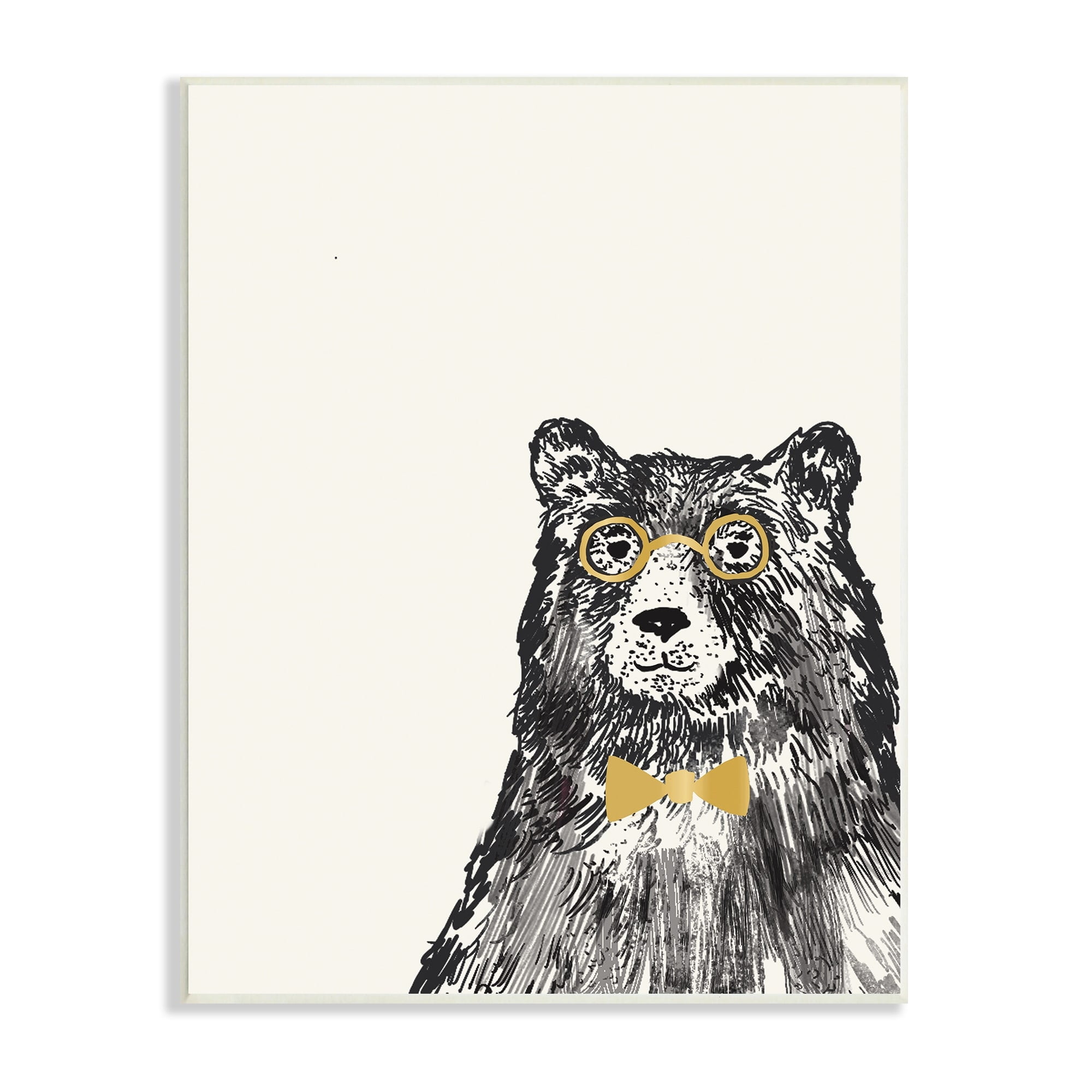 Stupell Industries Black Bear Golden Glasses Bow Tie Kids' Animal, 13 x 19,Design by Heather McLaughlin