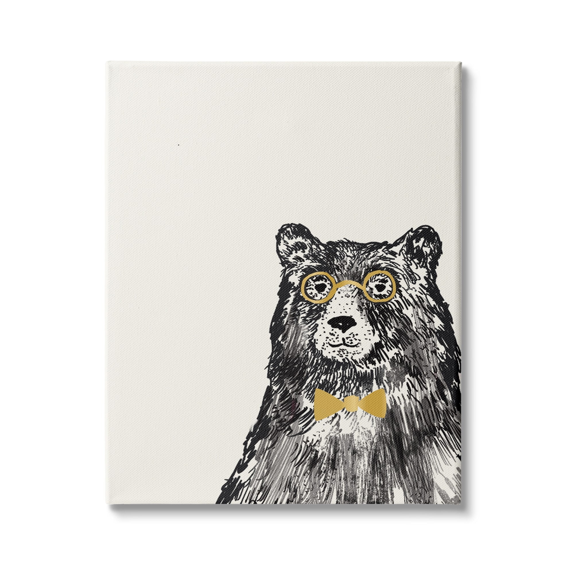 Stupell Industries Black Bear Golden Glasses Bow Tie Kids' Animal, 16 x 20,Design by Heather McLaughlin