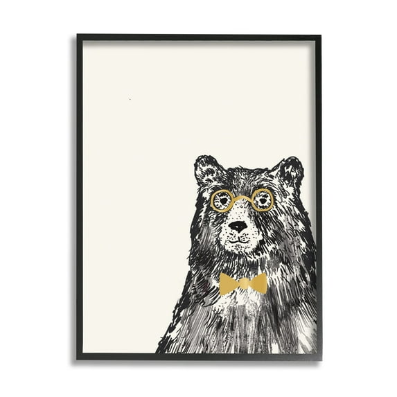 Stupell Industries Black Bear Golden Glasses Bow Tie Kids' Animal, 16 x 20,Design by Heather McLaughlin