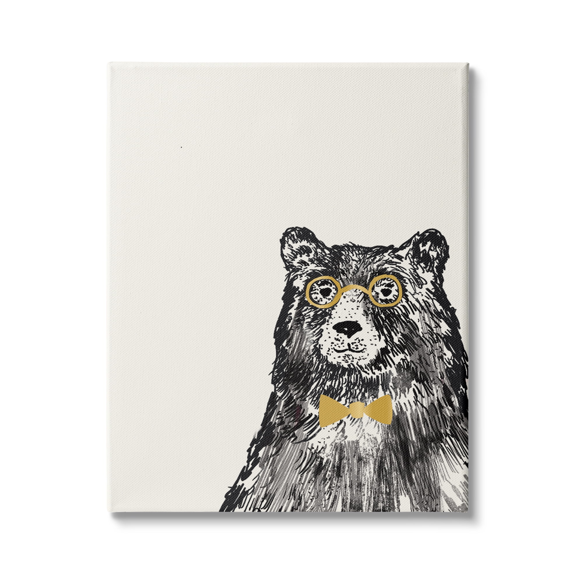 Stupell Industries Black Bear Golden Glasses Bow Tie Kids' Animal, 24 x 30,Design by Heather McLaughlin