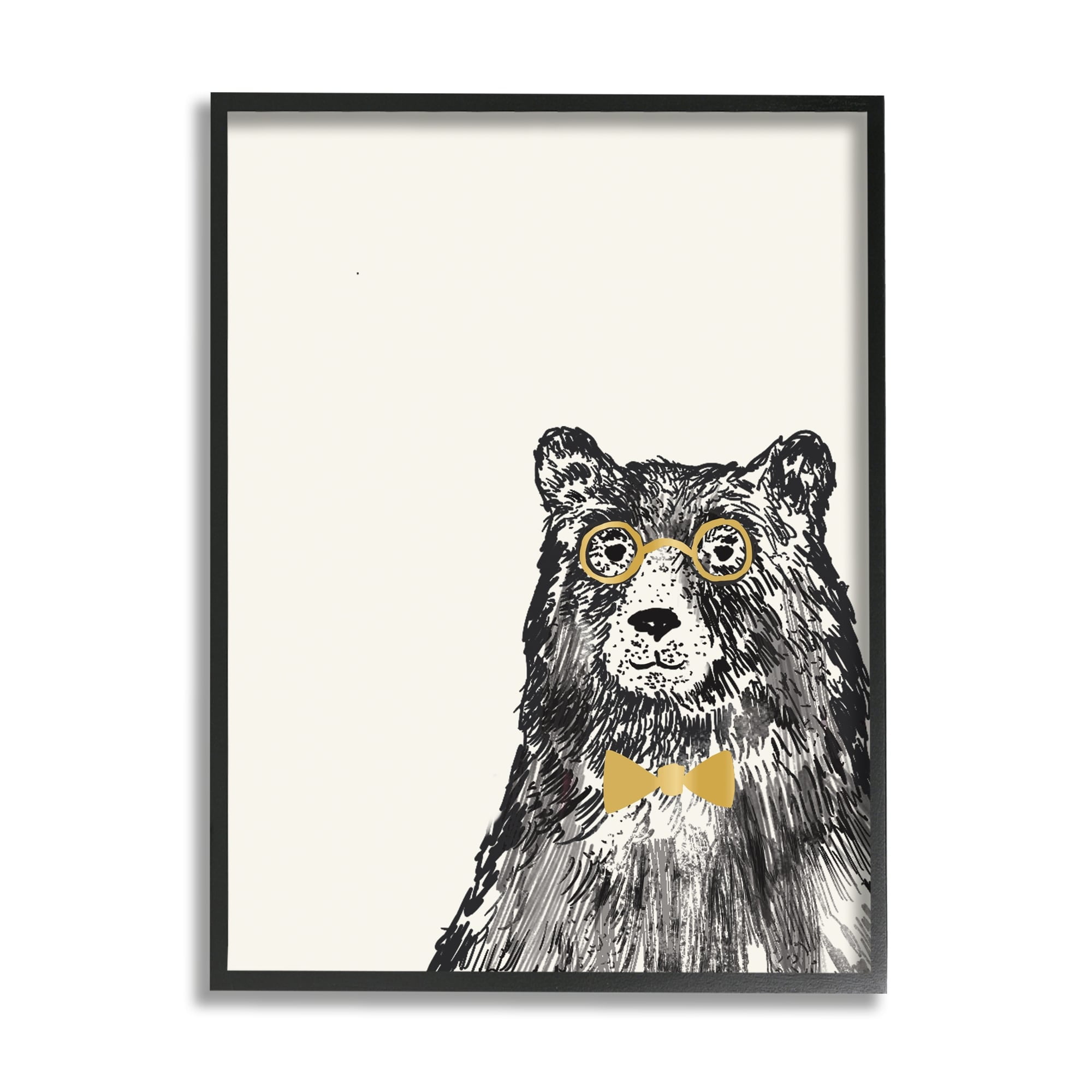 Stupell Industries Black Bear Golden Glasses Bow Tie Kids' Animal, 24 x 30,Design by Heather McLaughlin