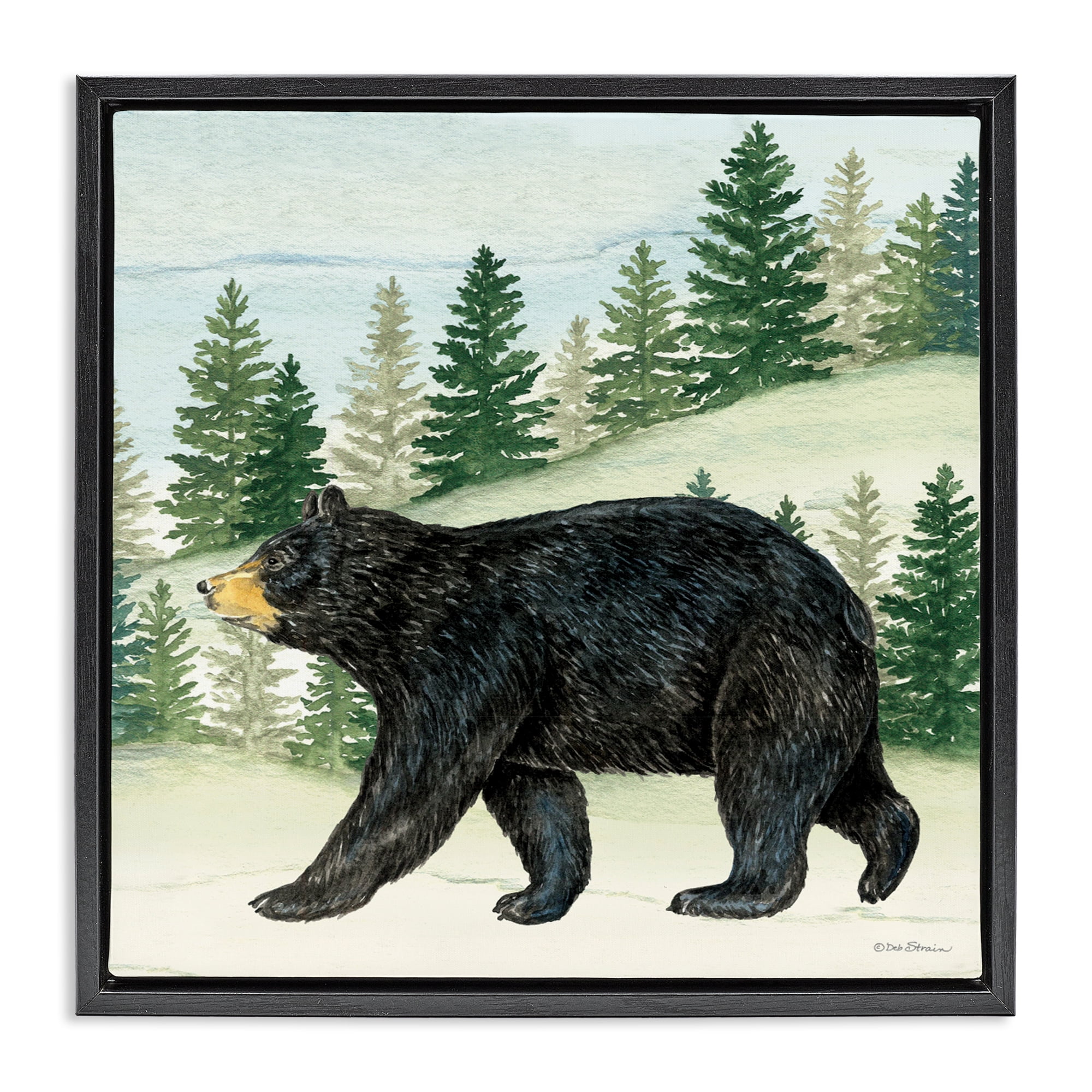 Stupell Industries Black Bear In Woods Black Framed Floater Canvas Wall Art, design by Deb Strain