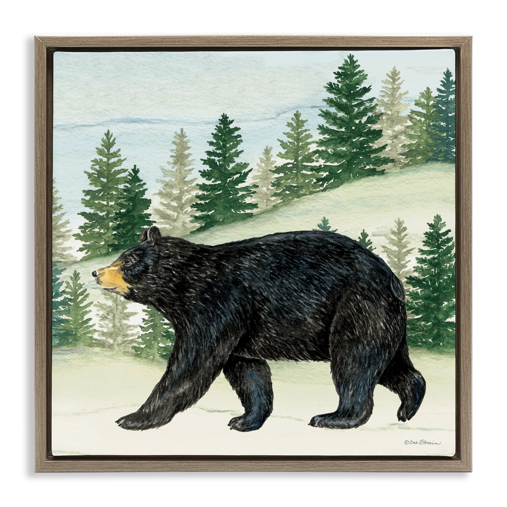 Stupell Industries Black Bear In Woods Brown Framed Floater Canvas Wall Art, design by Deb Strain
