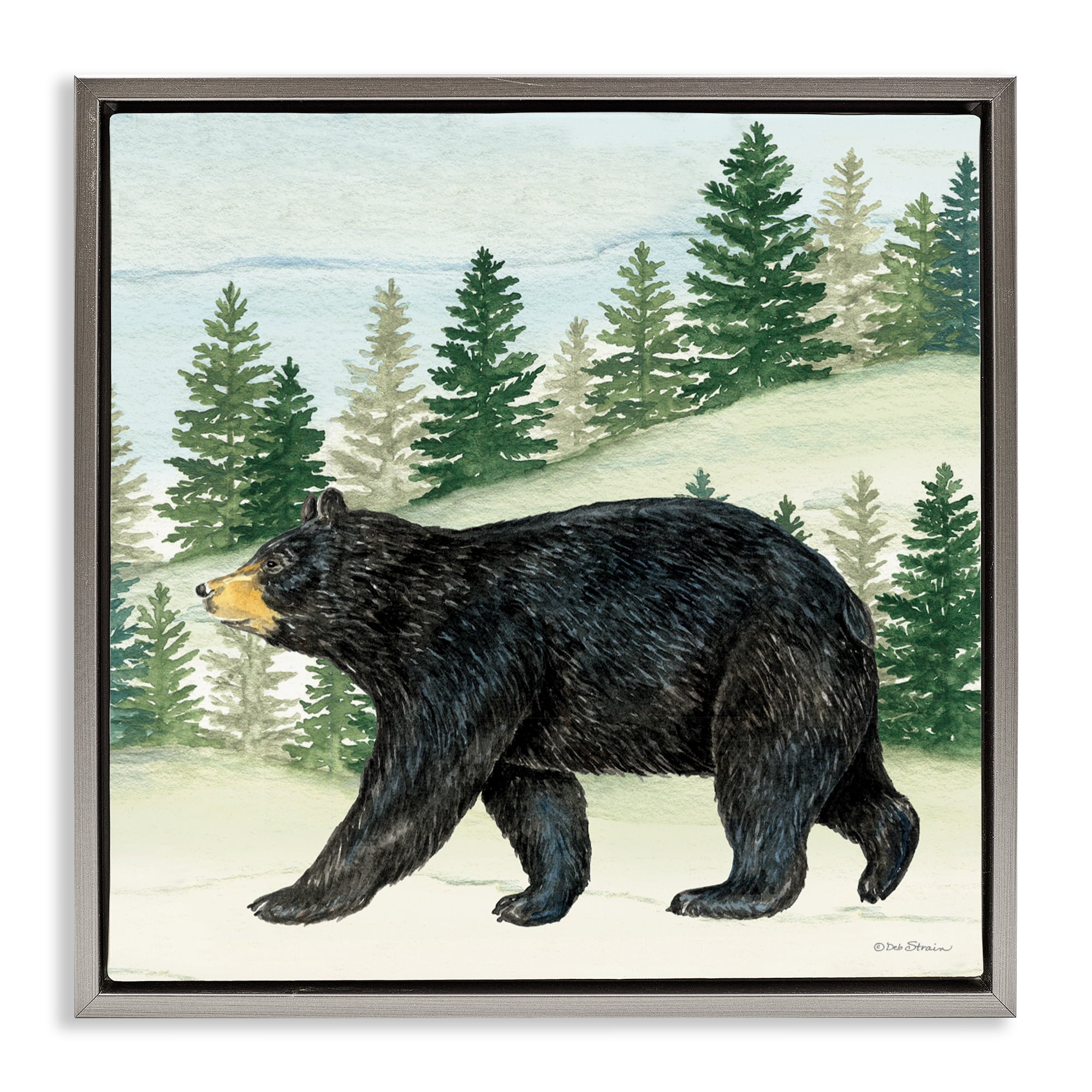 Stupell Industries Black Bear In Woods Gray Framed Floater Canvas Wall Art, design by Deb Strain