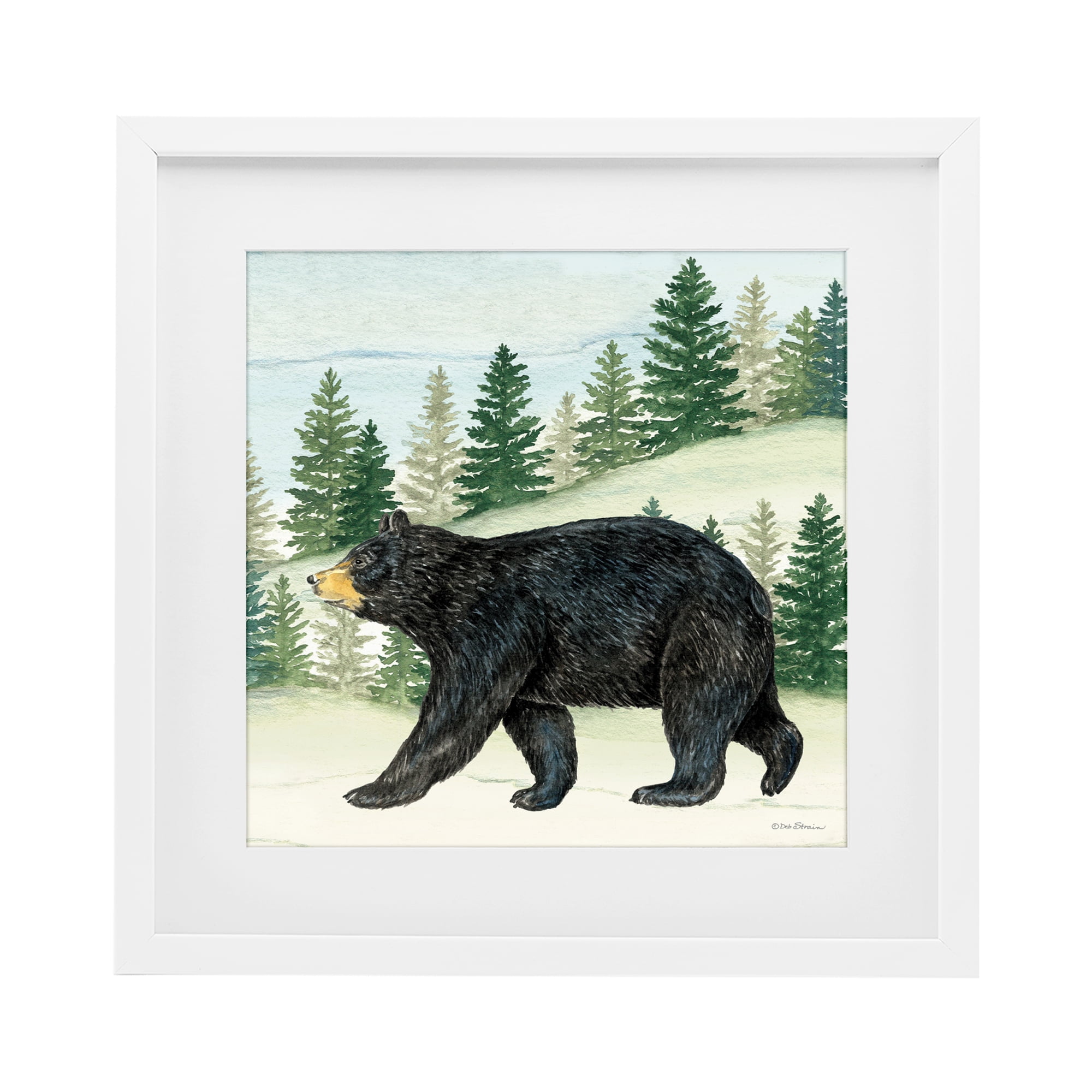 Stupell Industries Black Bear In Woods White Framed Print Under Glass, design by Deb Strain