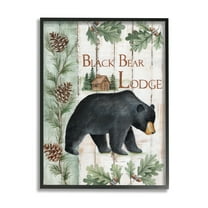 Stupell Industries Black Bear Lodge Rustic Cabin Botanicals Sign Graphic Art Black Framed Art Print Wall Art, Design by Emma Leach