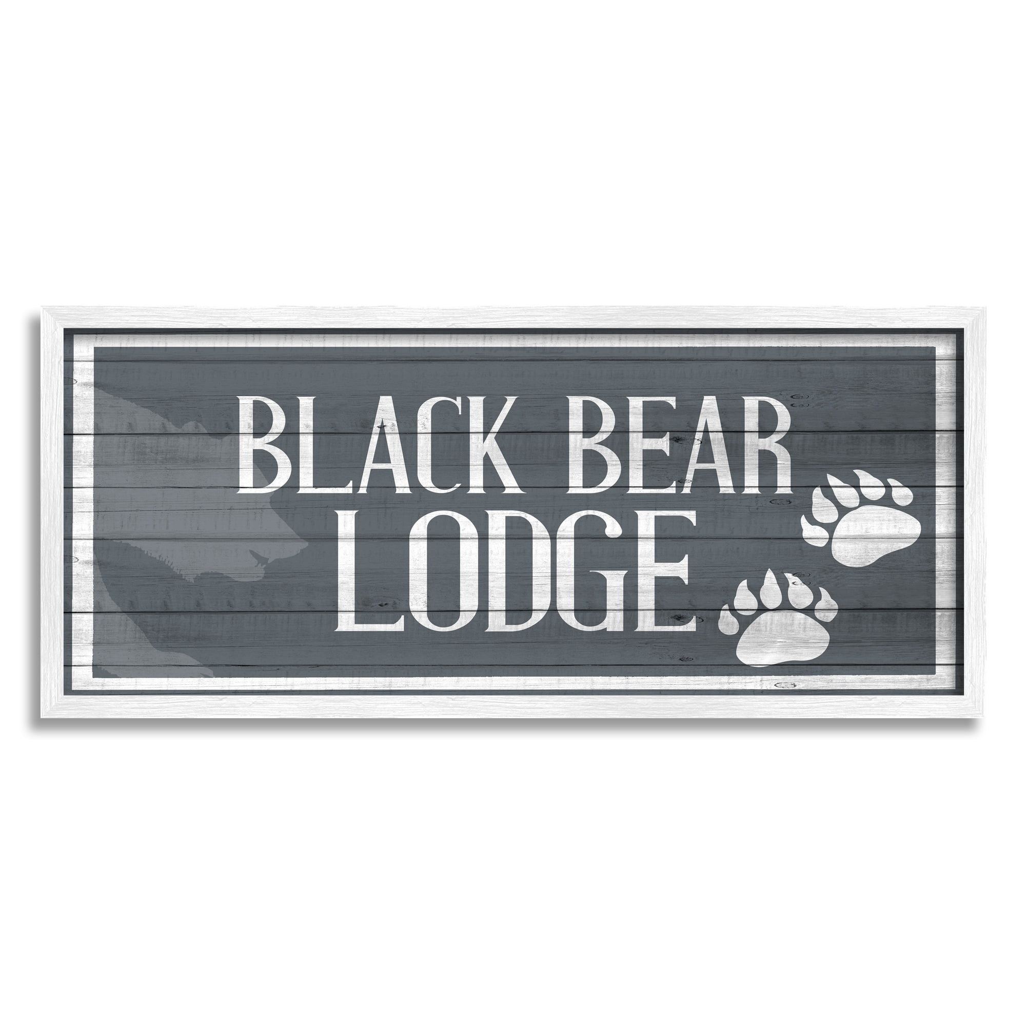 Stupell Industries Black Bear Lodge Sign Rustic Animal Footprints, 13 x 30, Design by Kim Allen