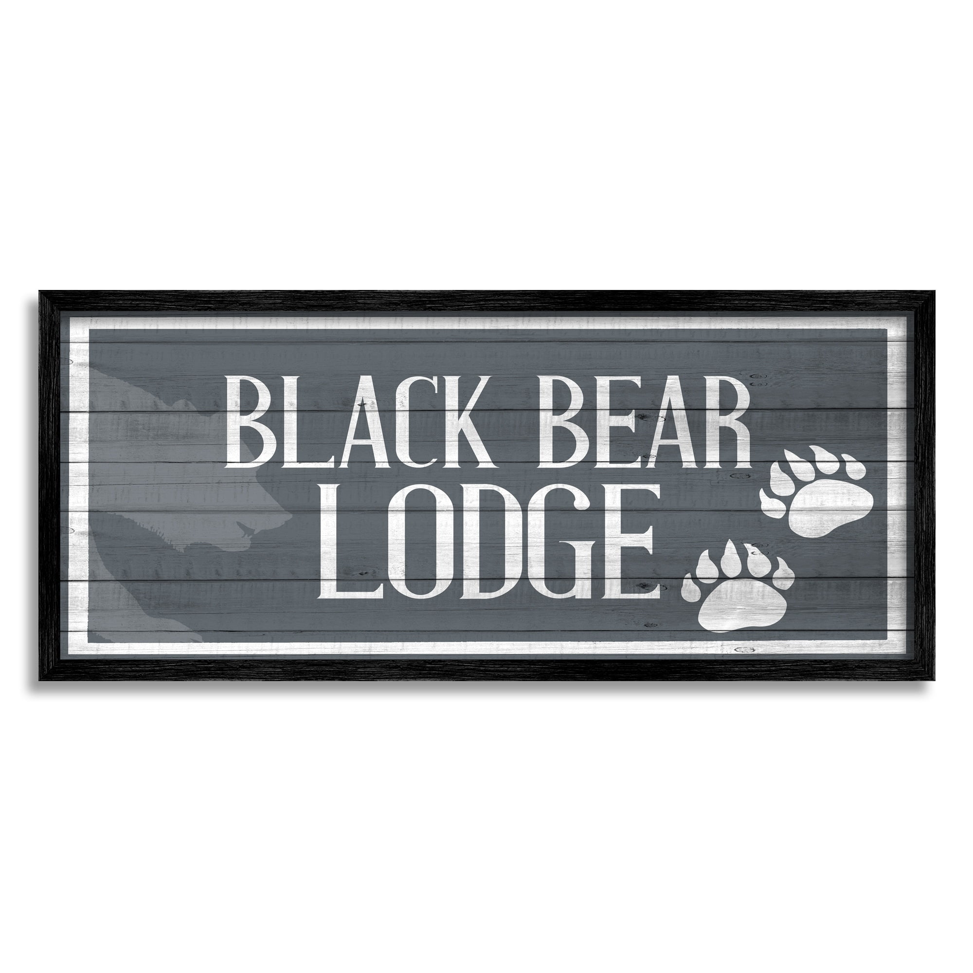 Stupell Industries Black Bear Lodge Sign Rustic Animal Footprints Modern Painting Black Framed Art Print Wall Art, 10 x 24, Design by Kim Allen
