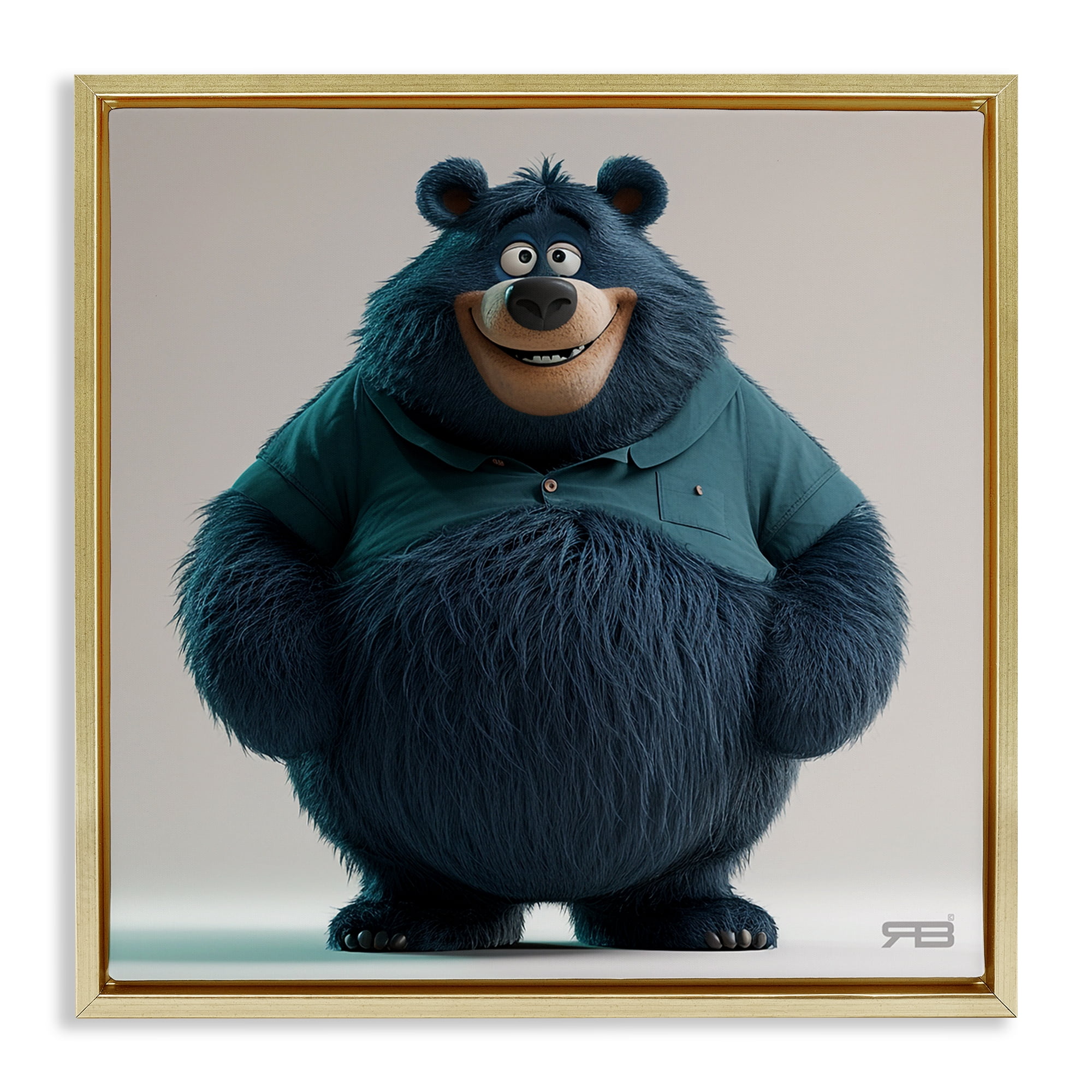 Stupell Industries Black Bear with Shirt Animals Painting Gold Floater Framed Canvas Art Print Wall Art, 18 x 18