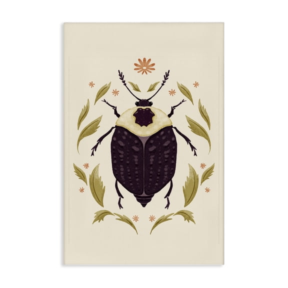 Stupell Industries Black Beetle with Leaves Animals Painting Wrapped Canvas Canvas Art Print Wall Art, 24 x 36