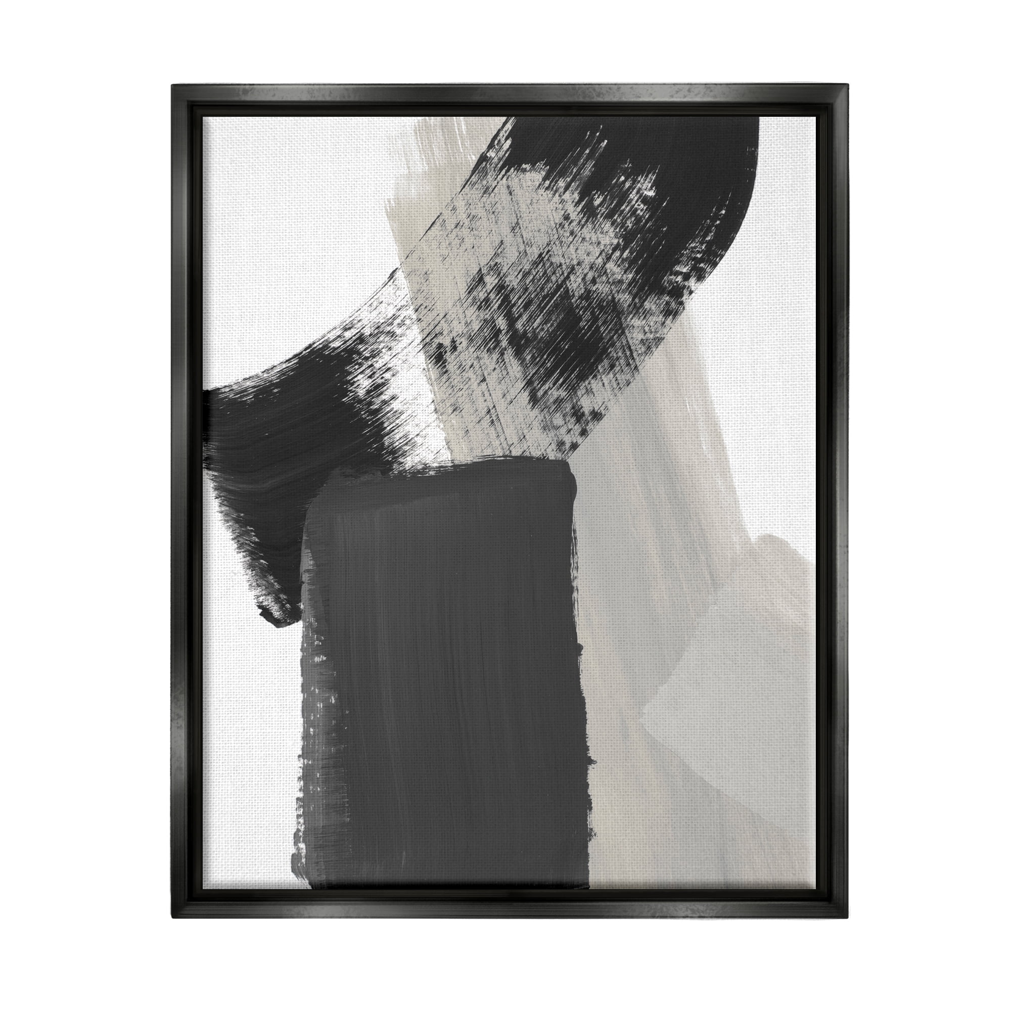 Stupell Industries Black & Beige Abstract Abstract Painting Black Floater Framed Art Print Wall Art, 25 x 31