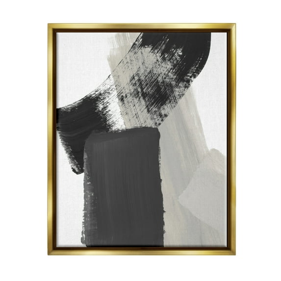 Stupell Industries Black & Beige Abstract Abstract Painting Gold Floater Framed Art Print Wall Art, 17 x 21