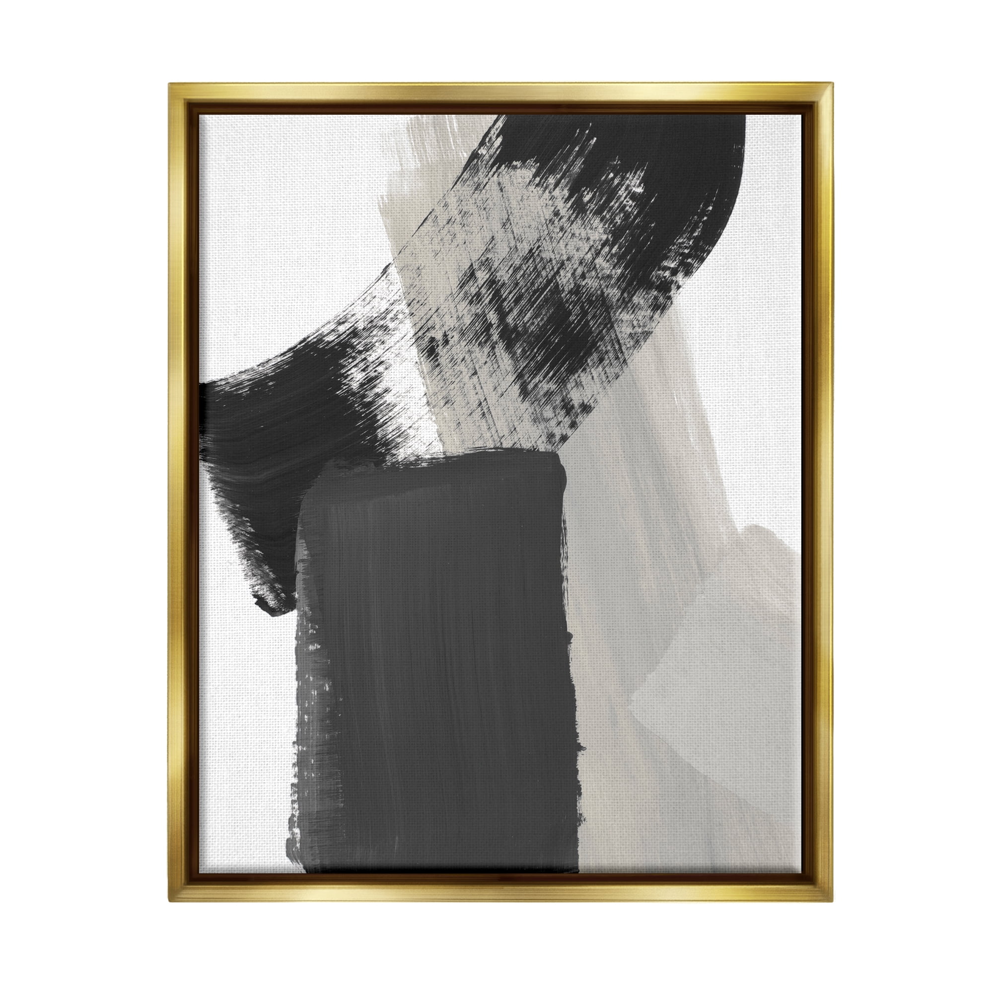 Stupell Industries Black & Beige Abstract Abstract Painting Gold Floater Framed Art Print Wall Art, 25 x 31