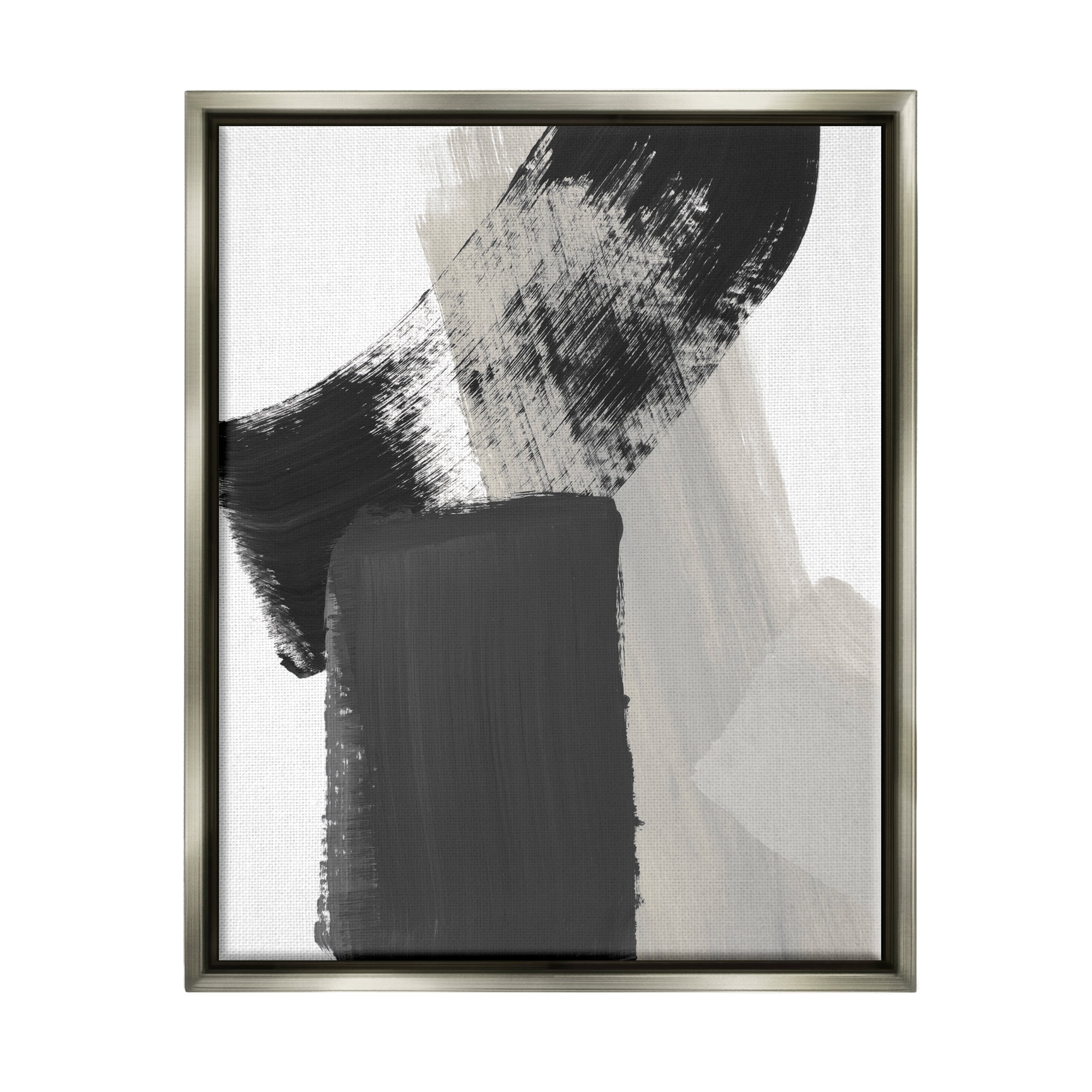 Stupell Industries Black & Beige Abstract Abstract Painting Gray Floater Framed Art Print Wall Art, 25 x 31