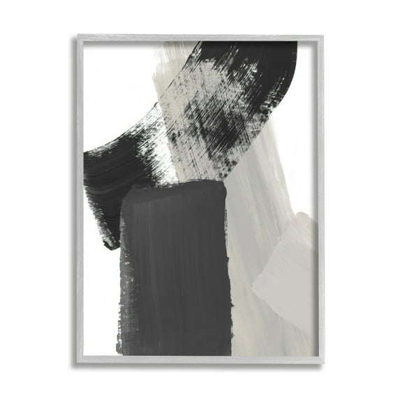 Stupell Industries Black & Beige Abstract Abstract Painting Gray Framed Art Print Wall Art, 24 x 30
