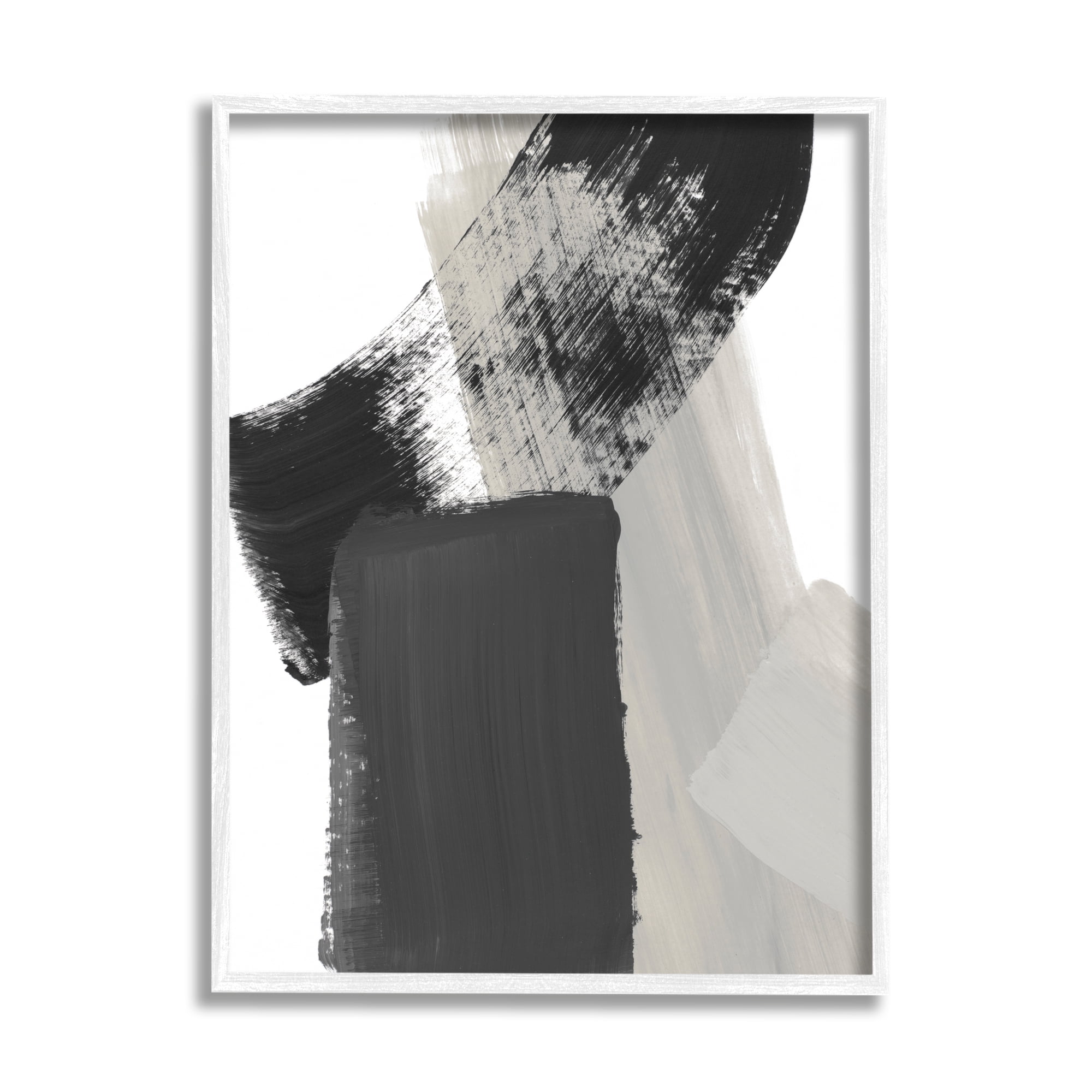 Stupell Industries Black & Beige Abstract Abstract Painting White Framed Art Print Wall Art, 24 x 30