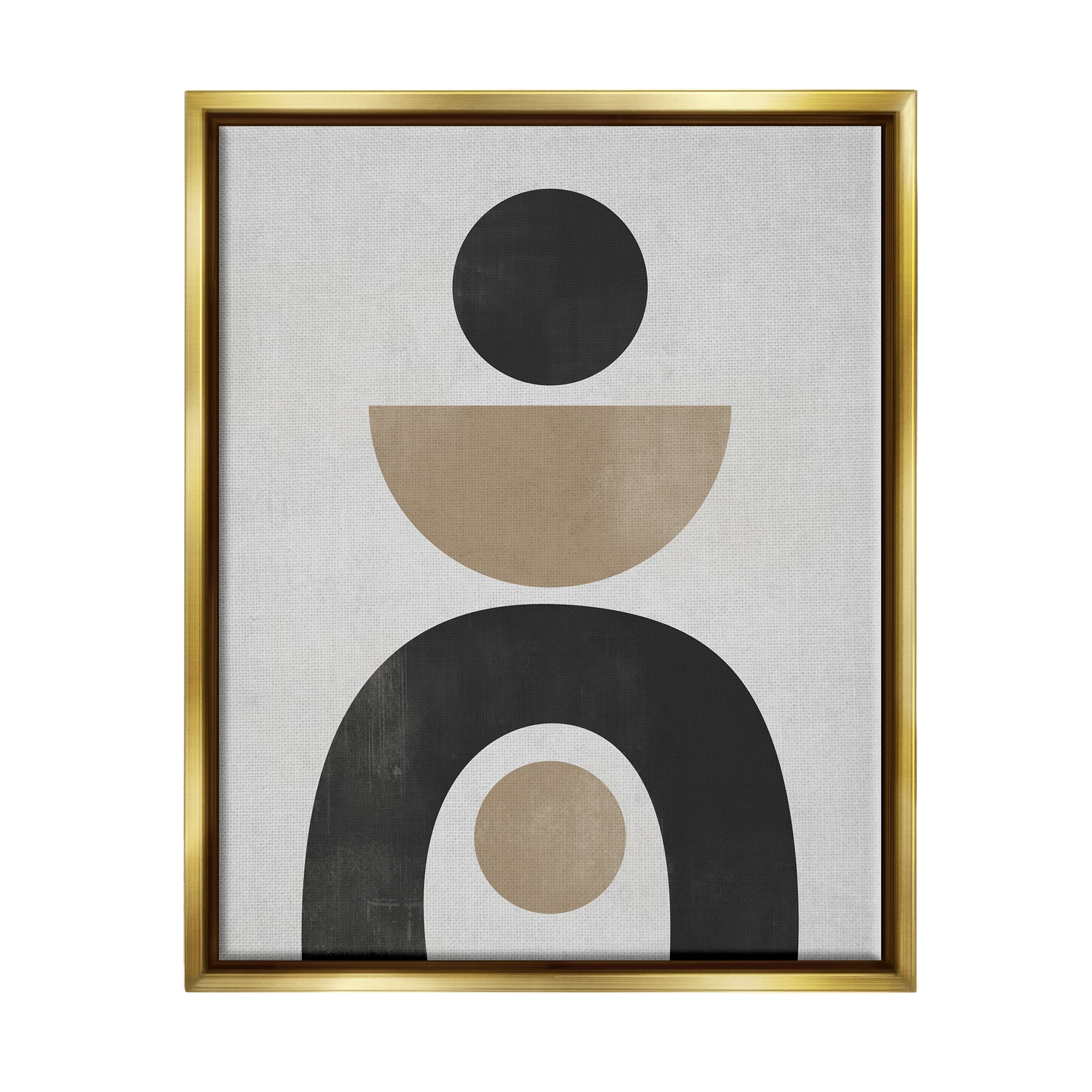 Stupell Industries Black & Beige Arch Shapes Abstract Painting Gold Floater Framed Canvas Art Print Wall Art, 17 x 21
